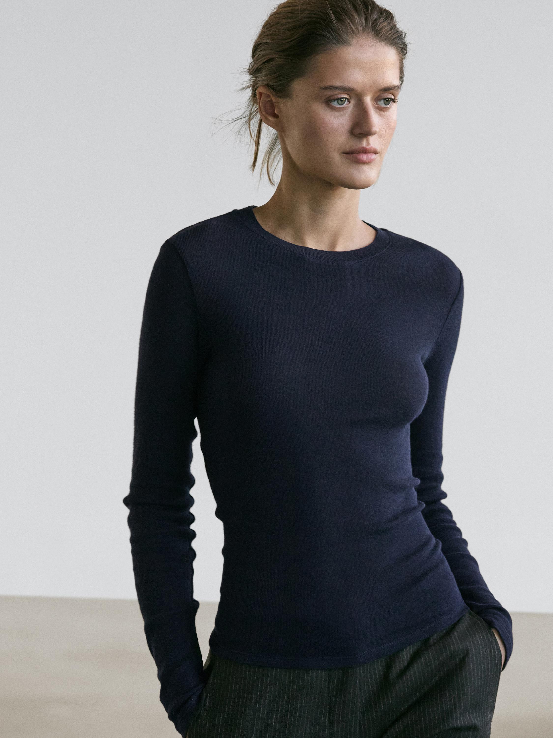 Long-sleeve cotton blend T-shirt