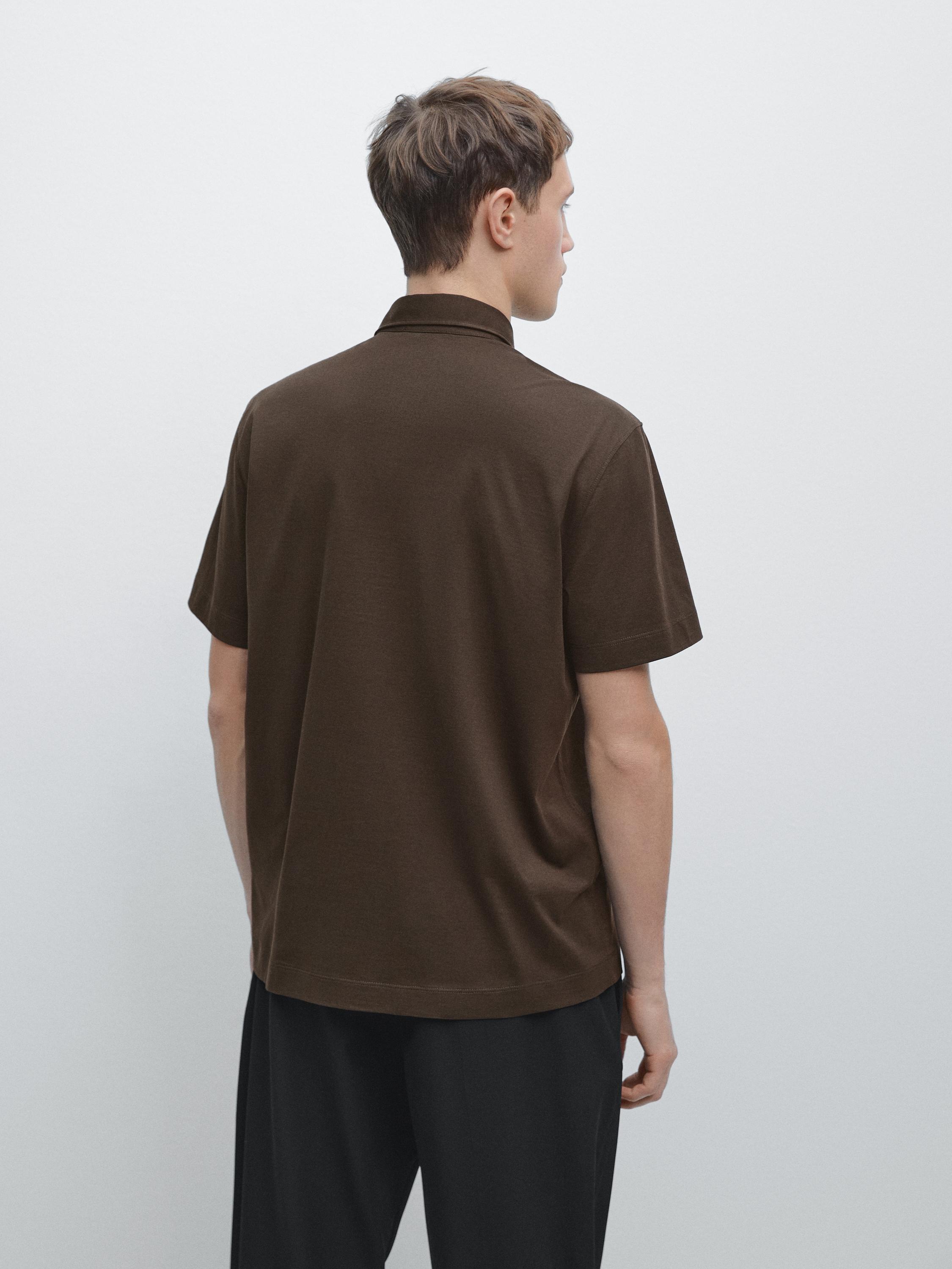 Cotton blend short sleeve polo shirt — Chocolate