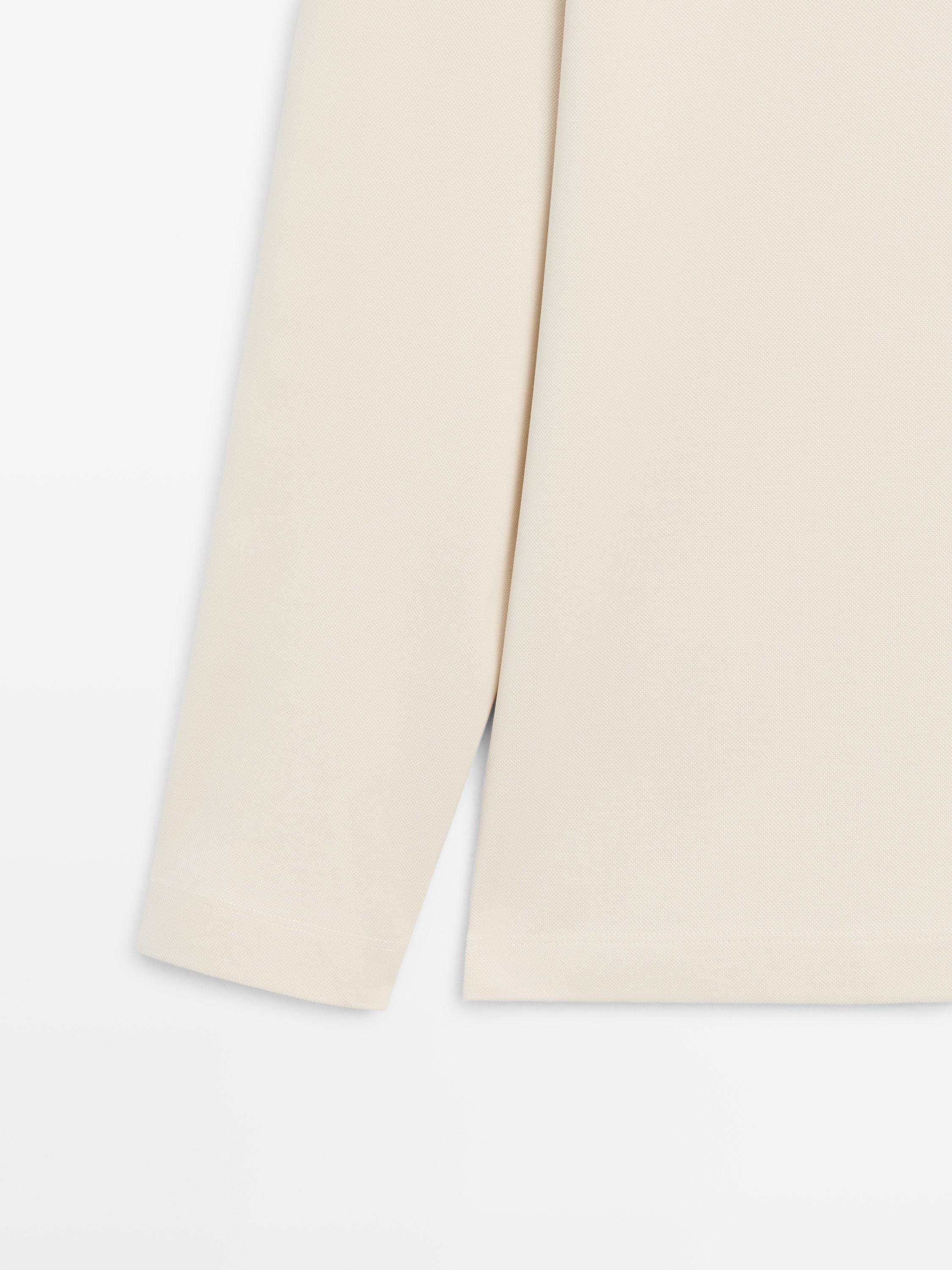 Long sleeve mercerised cotton piqué polo shirt — IVORY