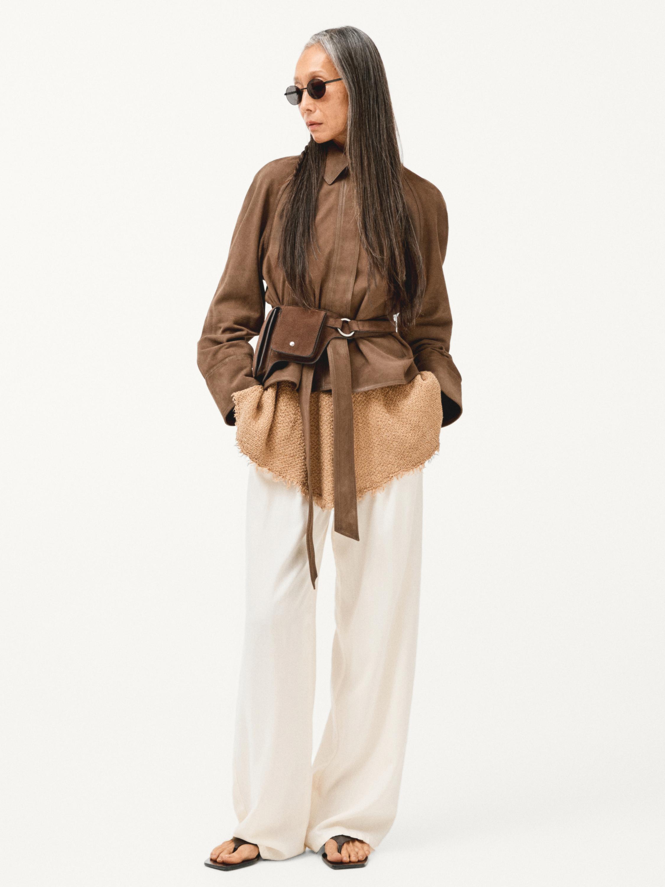 Split leather double compartment belt bag — MINK