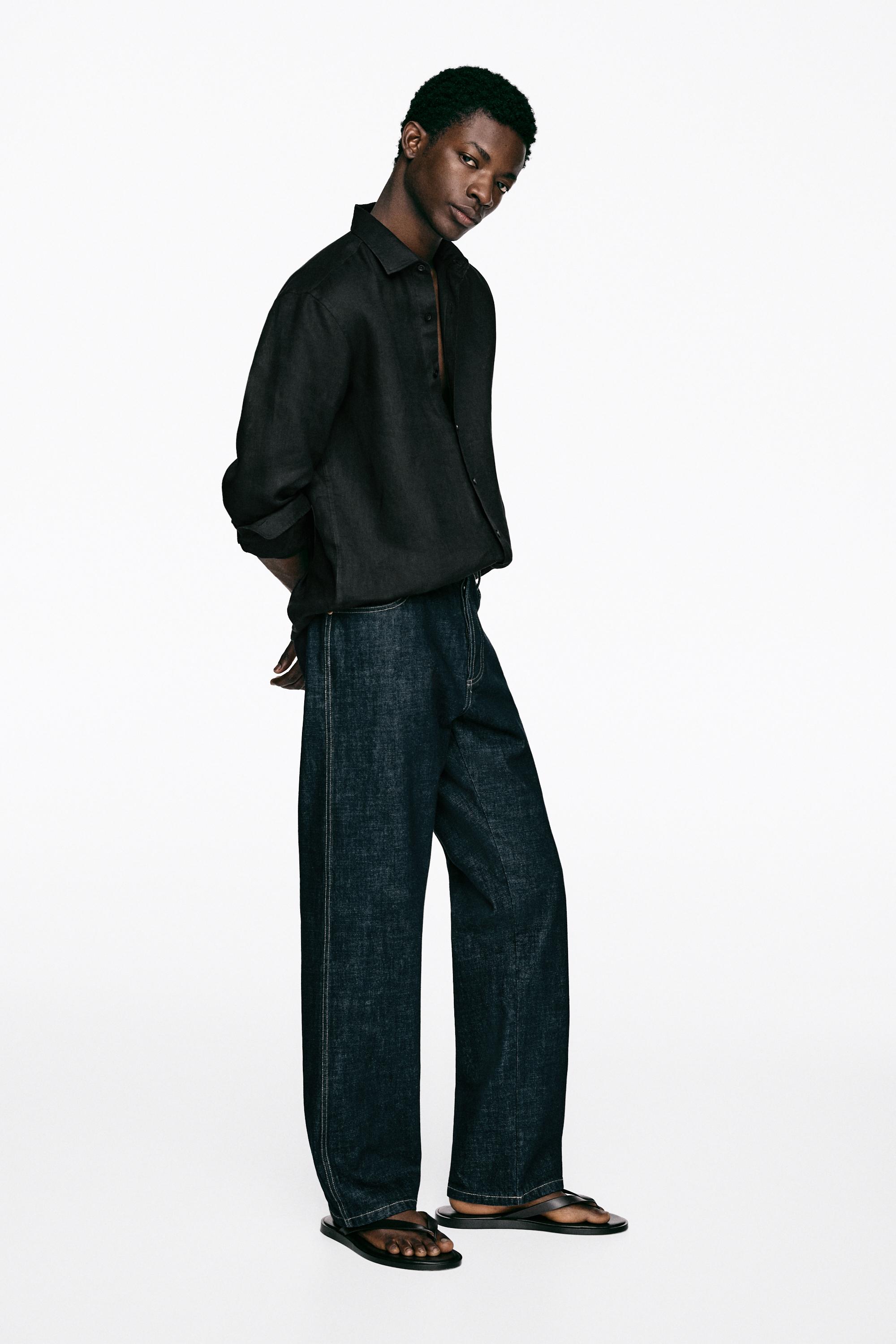 100% linen slim fit shirt — BLACK