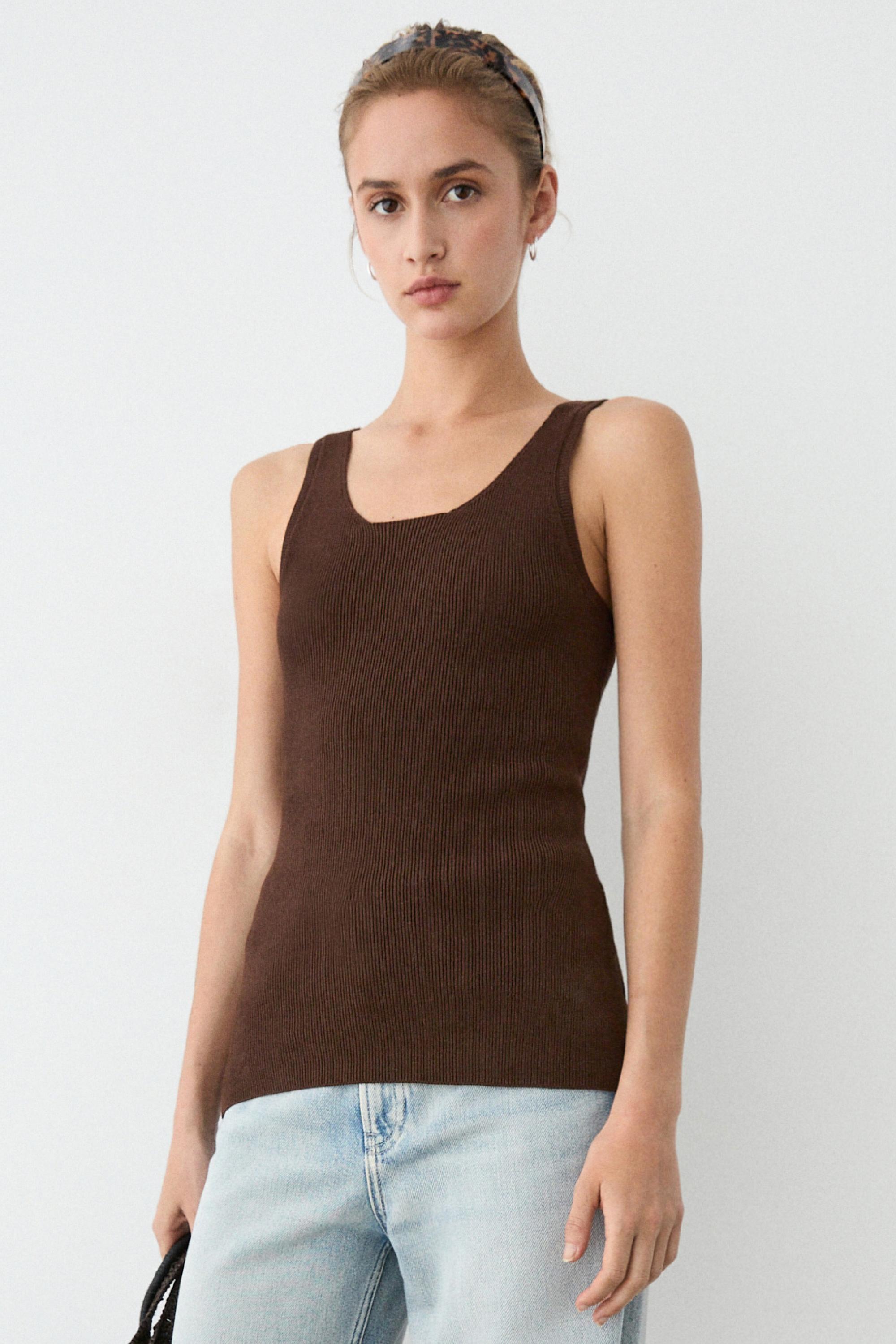 100% cotton ribbed tank top — BROWN
