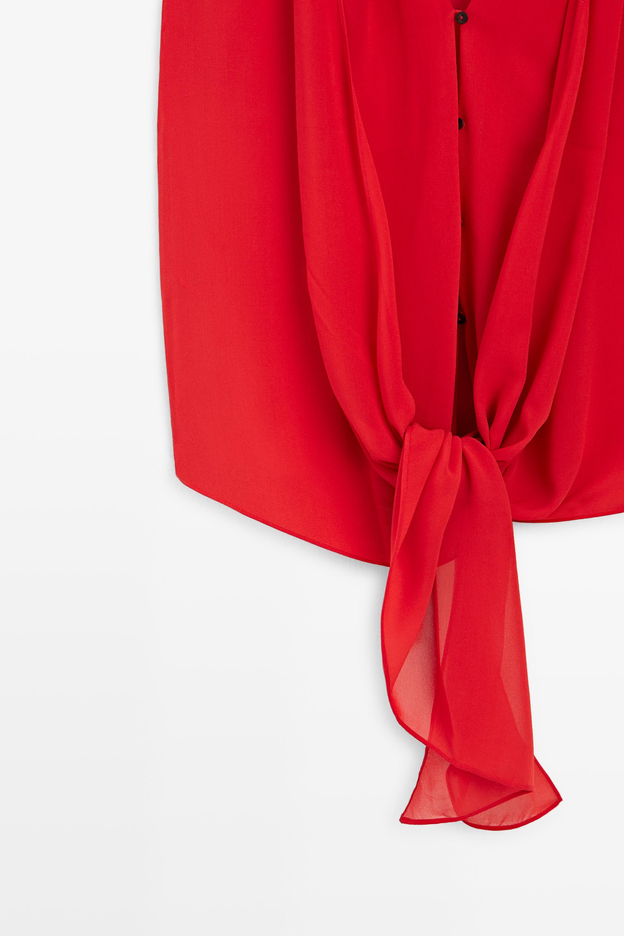 100% silk semi-sheer top with tie — RED