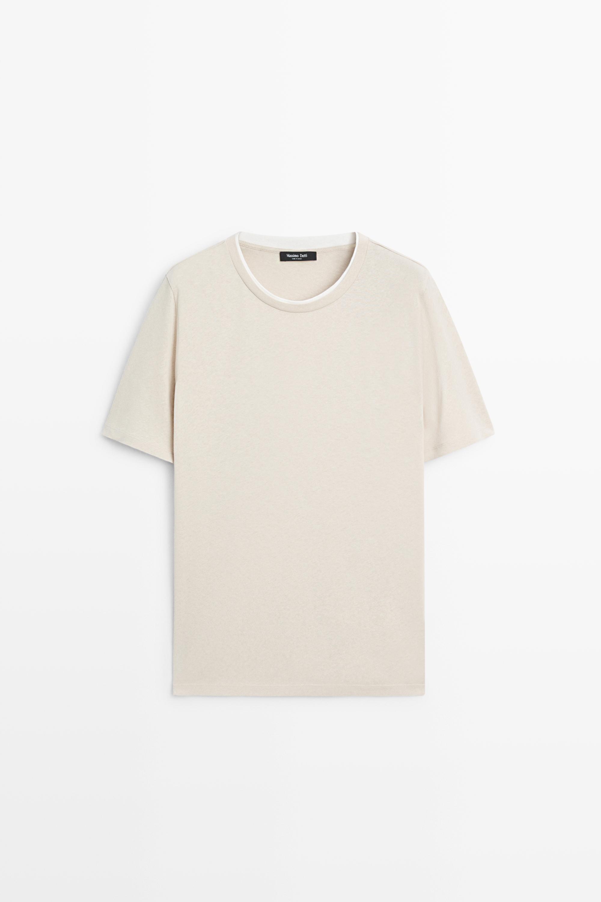 Linen and cotton double-collar T-shirt — BROWN