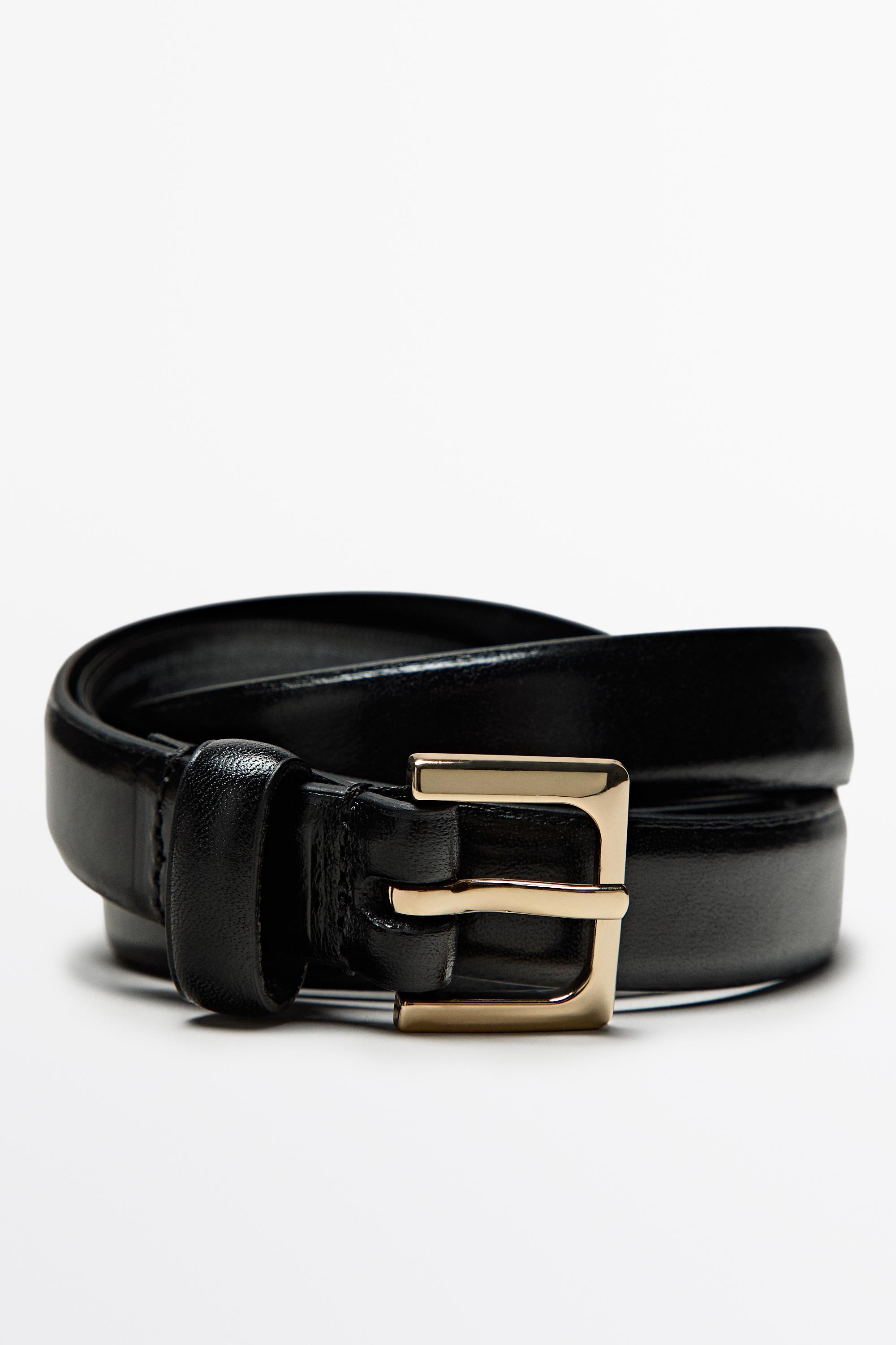 Nappa leather belt with square buckle — BLACK