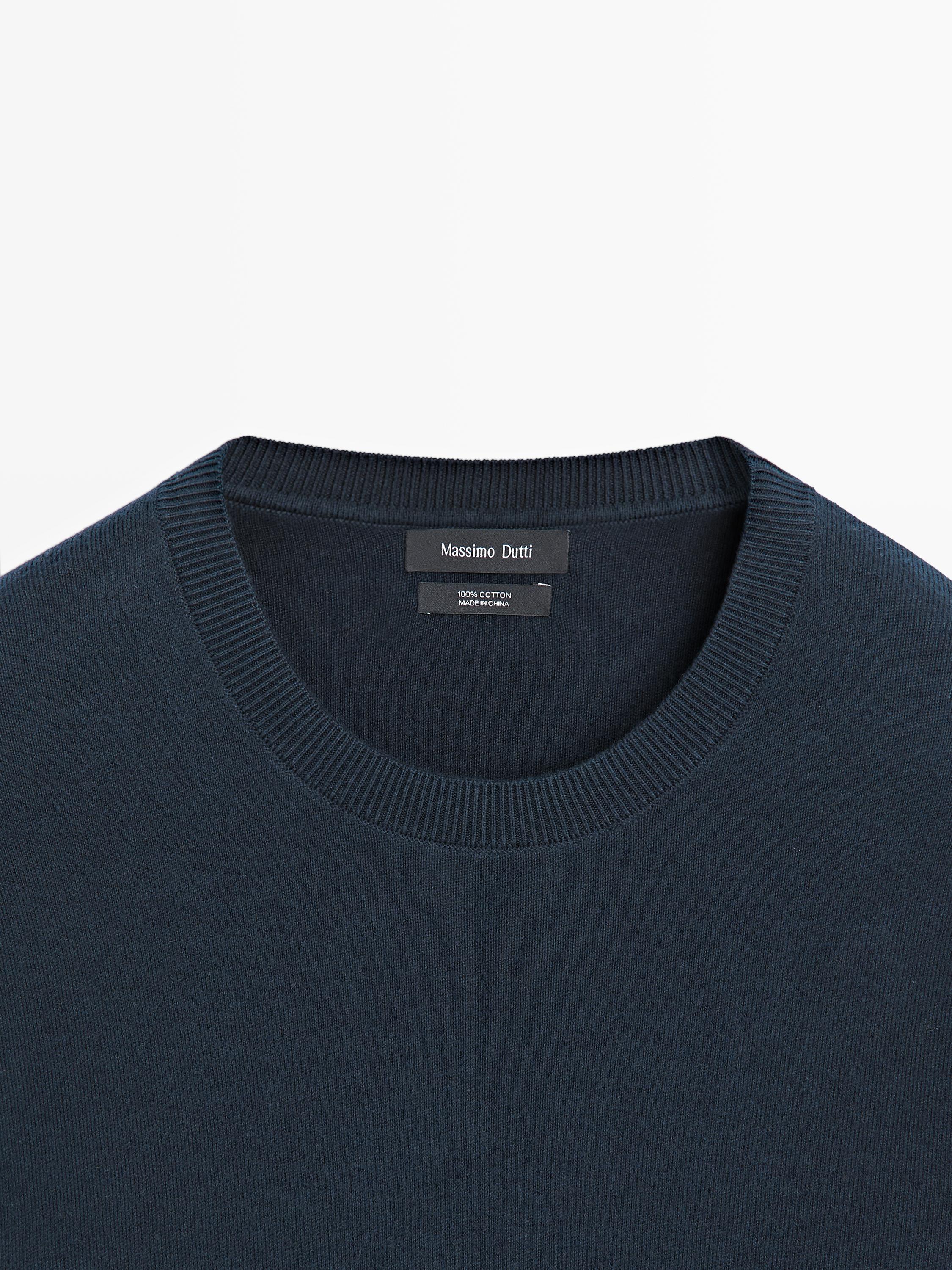 Knit 100% cotton crew neck sweater — NAVY BLUE