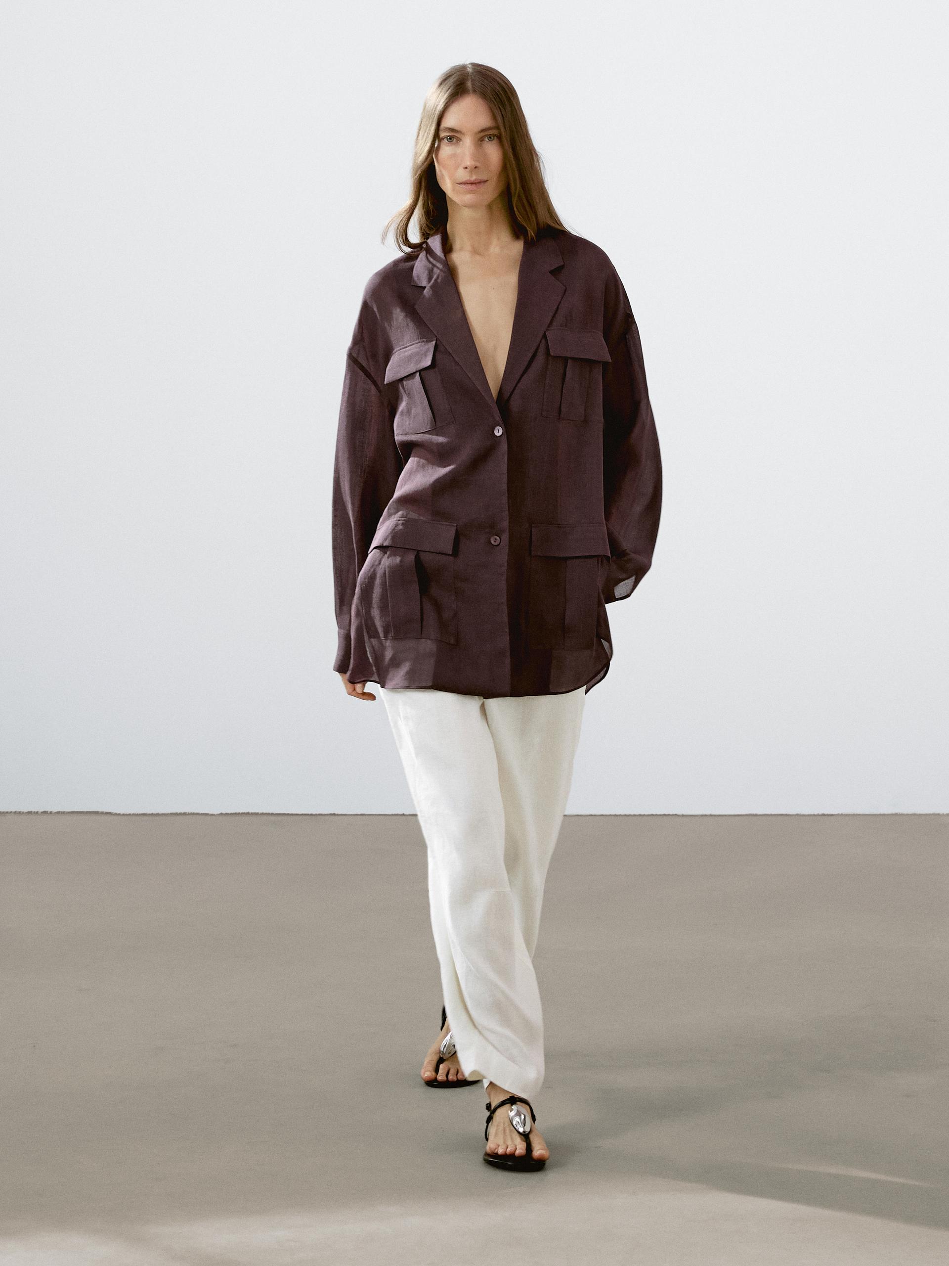 Camicia Morbida Con Tasche - Granata - M - Massimo Dutti - Femminile