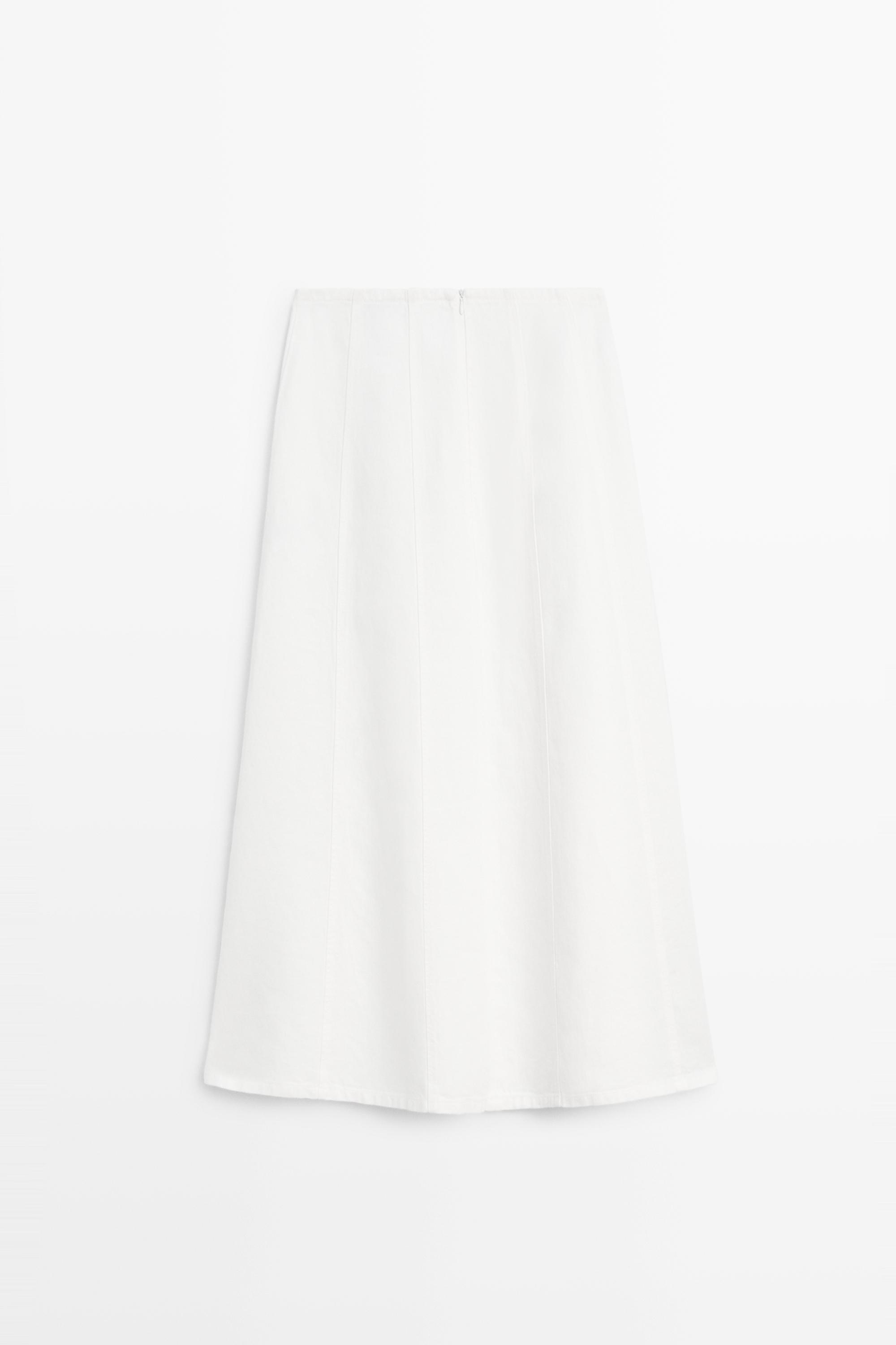 100% linen denim-effect midi skirt — Off white