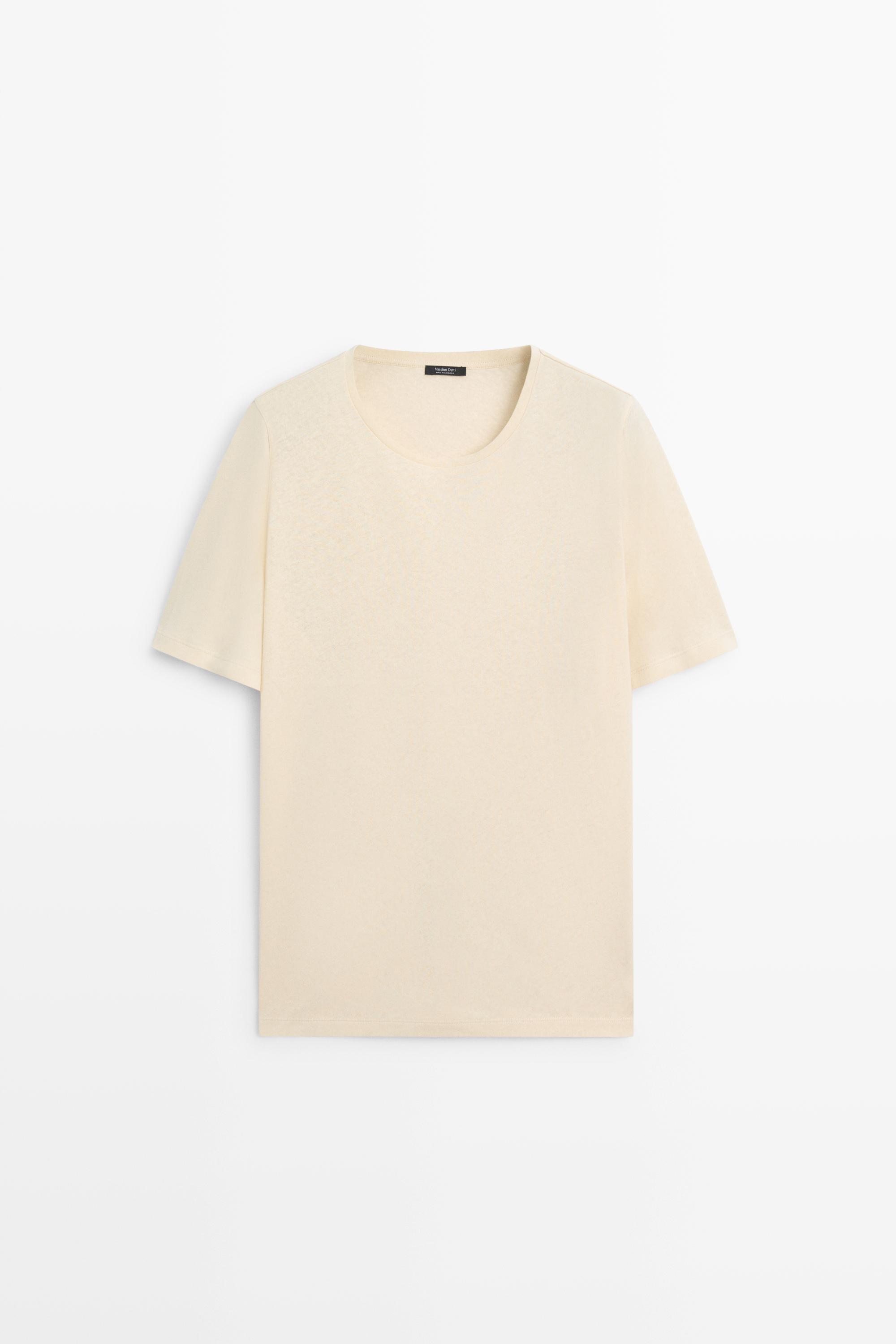 Short sleeve linen and cotton T-shirt — YELLOW