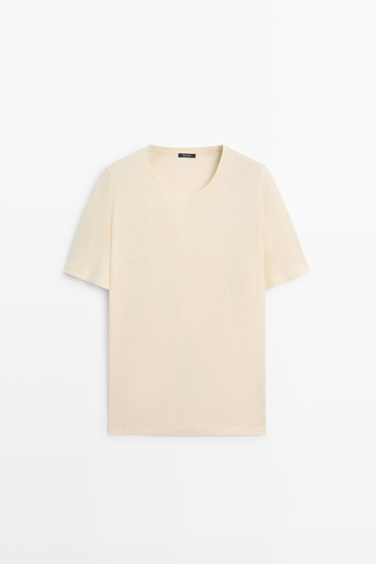 Massimo Dutti - Herre - Kortærmet T-Shirt I Hør Og Bomuld - Sennepsgul - L