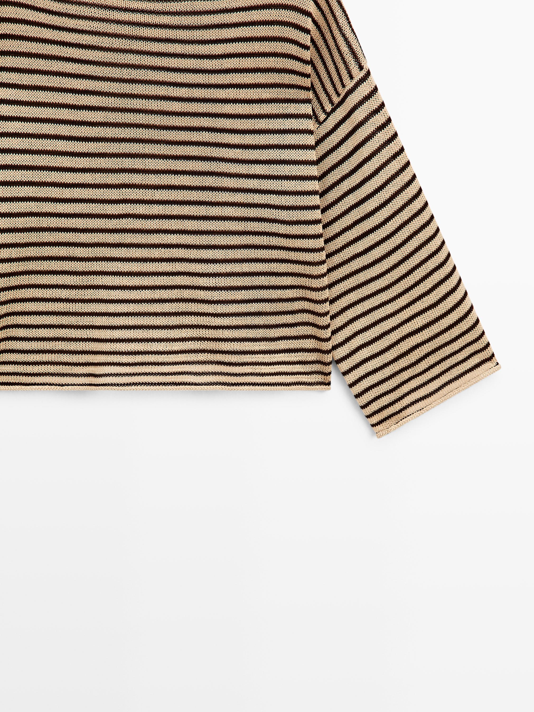 100% cotton striped knit sweater — OCHRE