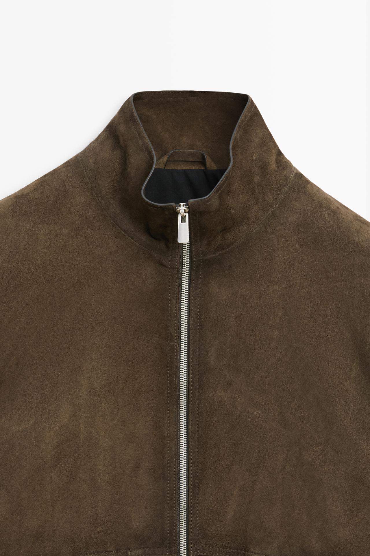 Suede jacket with pocket detail — KHAKI