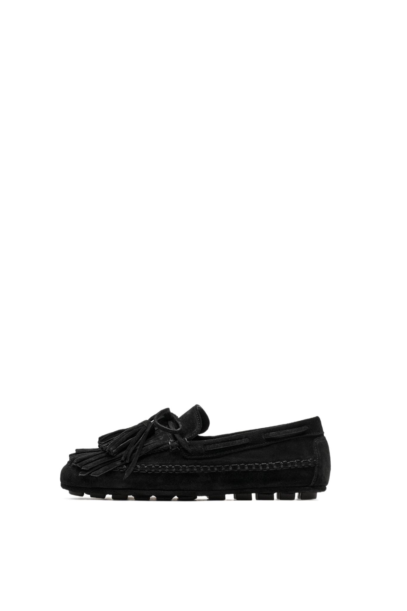 Leather fringed and tassel loafers — BLACK