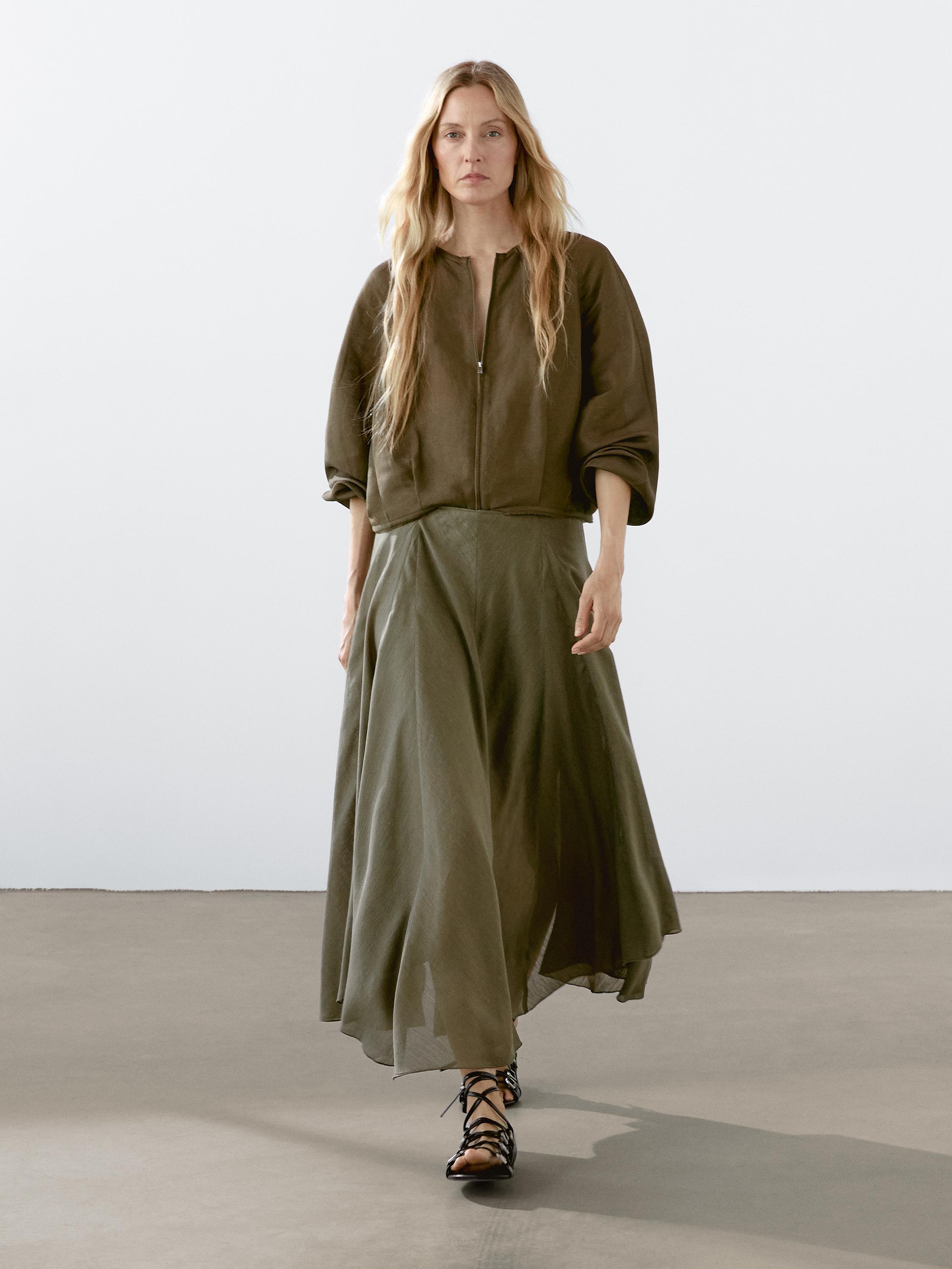 Jupe midi ample lin mélangé