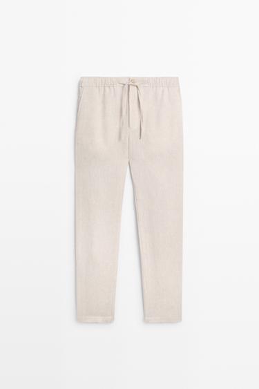 100% linen jogger fit pants — CREAM 2