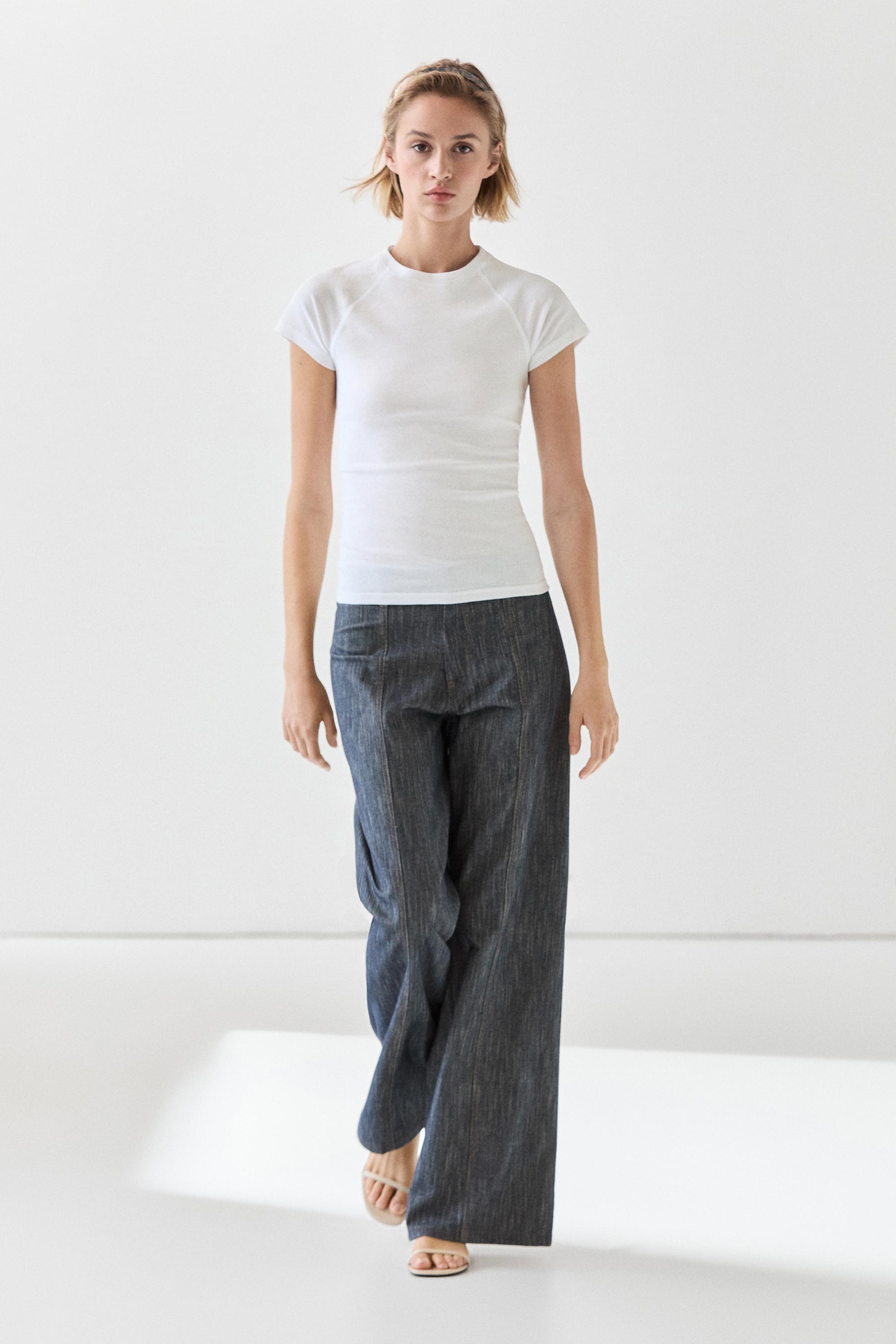 High-waist palazzo denim pants co-ord — DARK BLUE