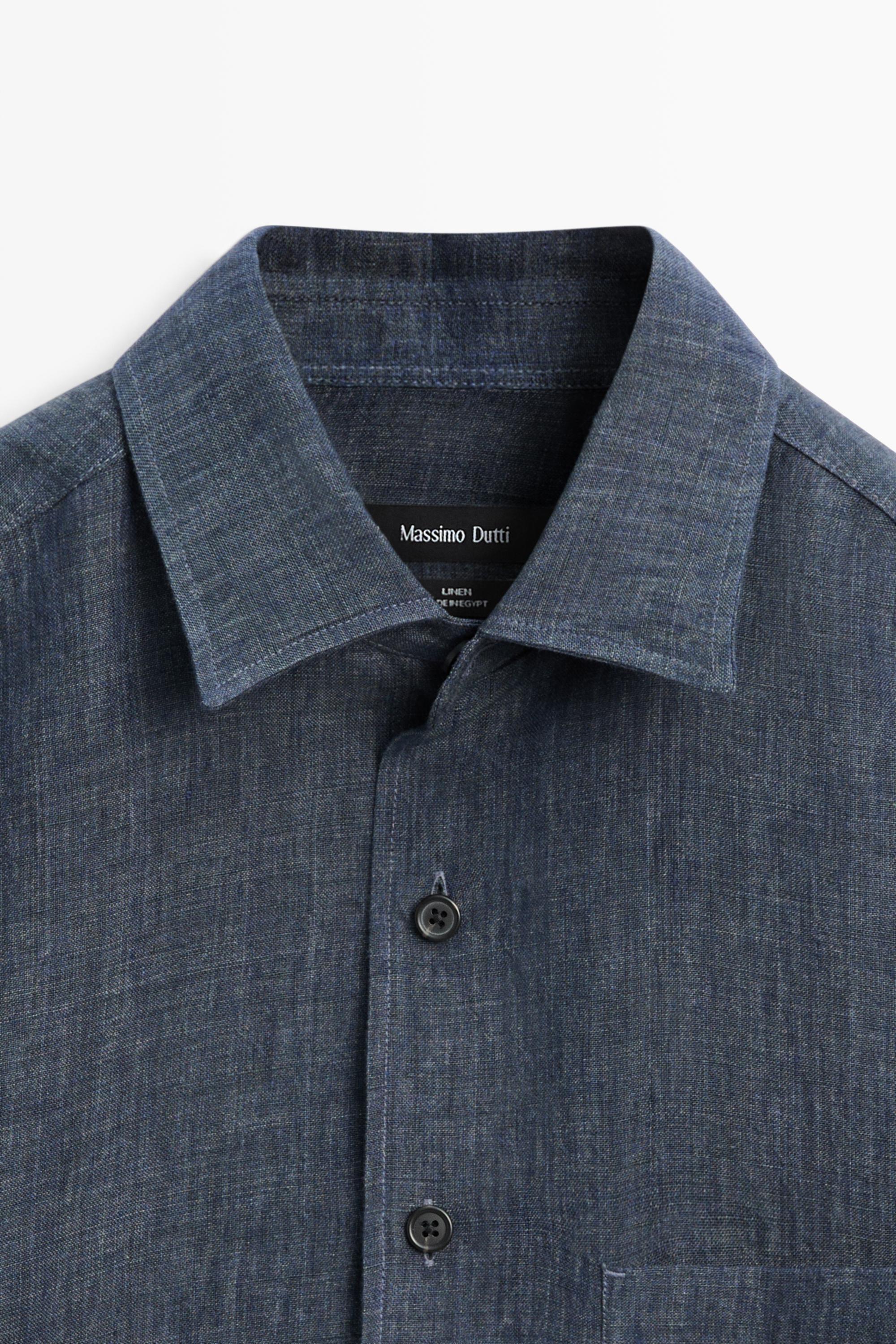 100% linen shirt with pocket — BLUE