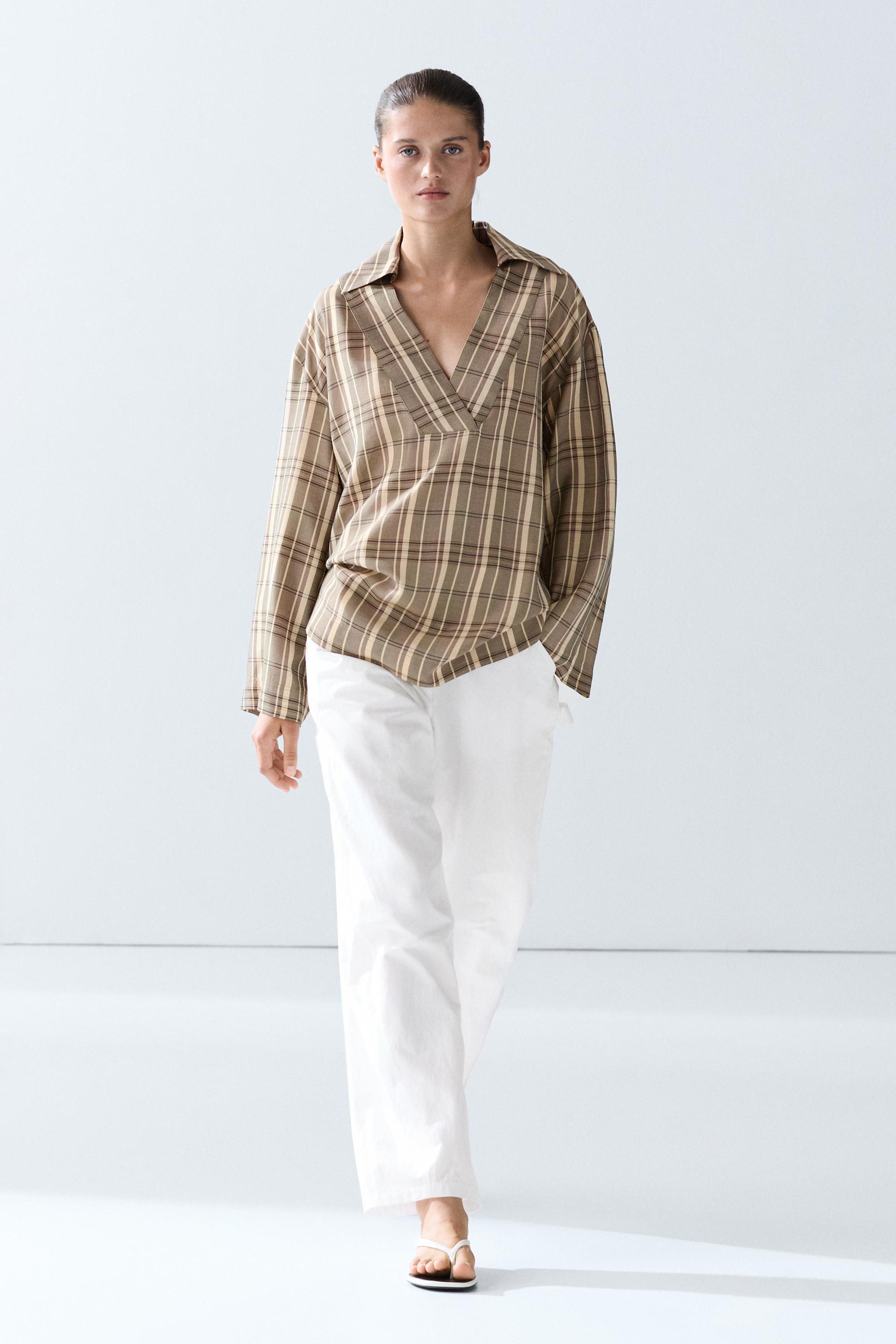 Oversize check polo shirt — GREY