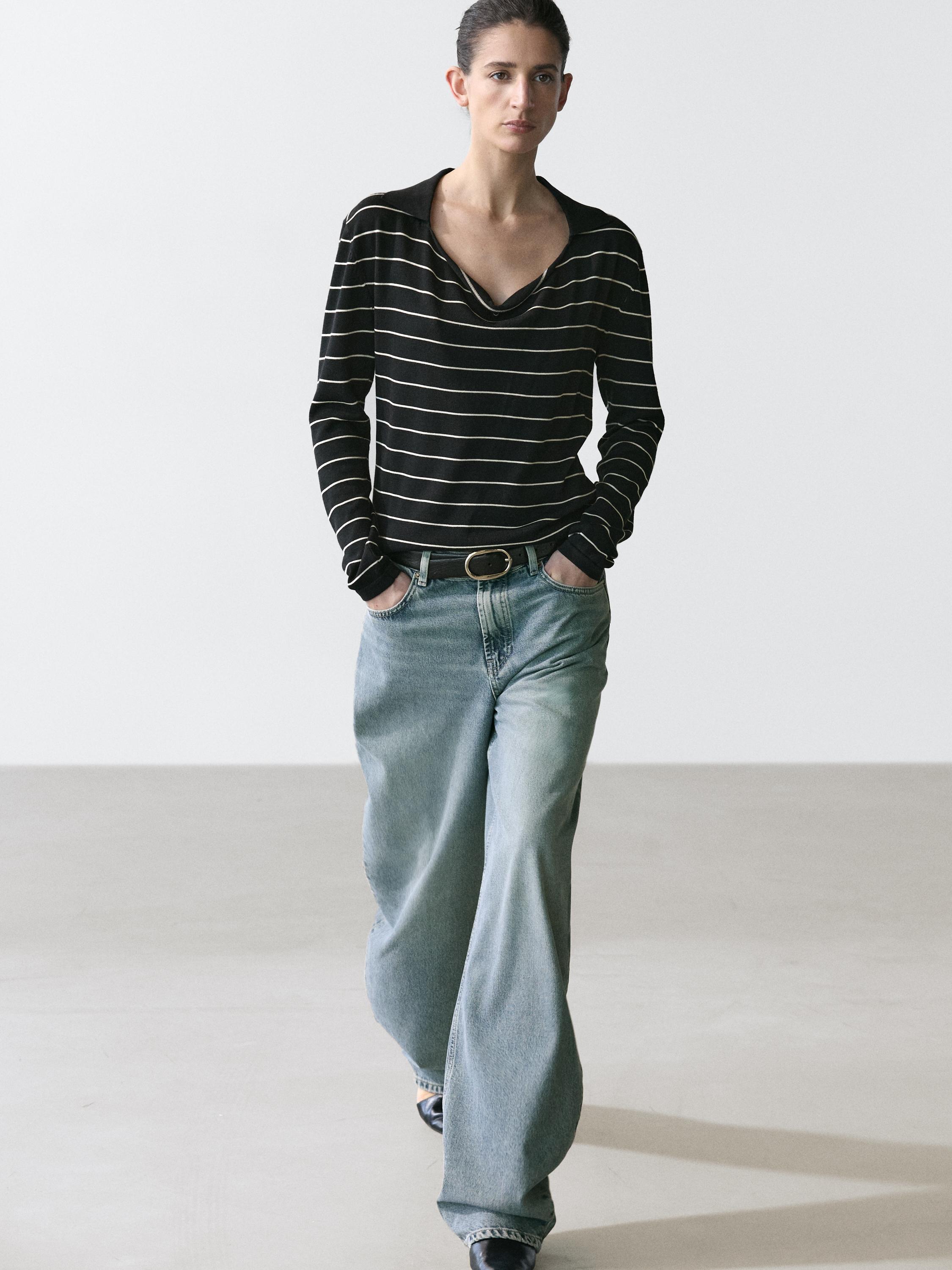 Cotton striped polo knit jumper