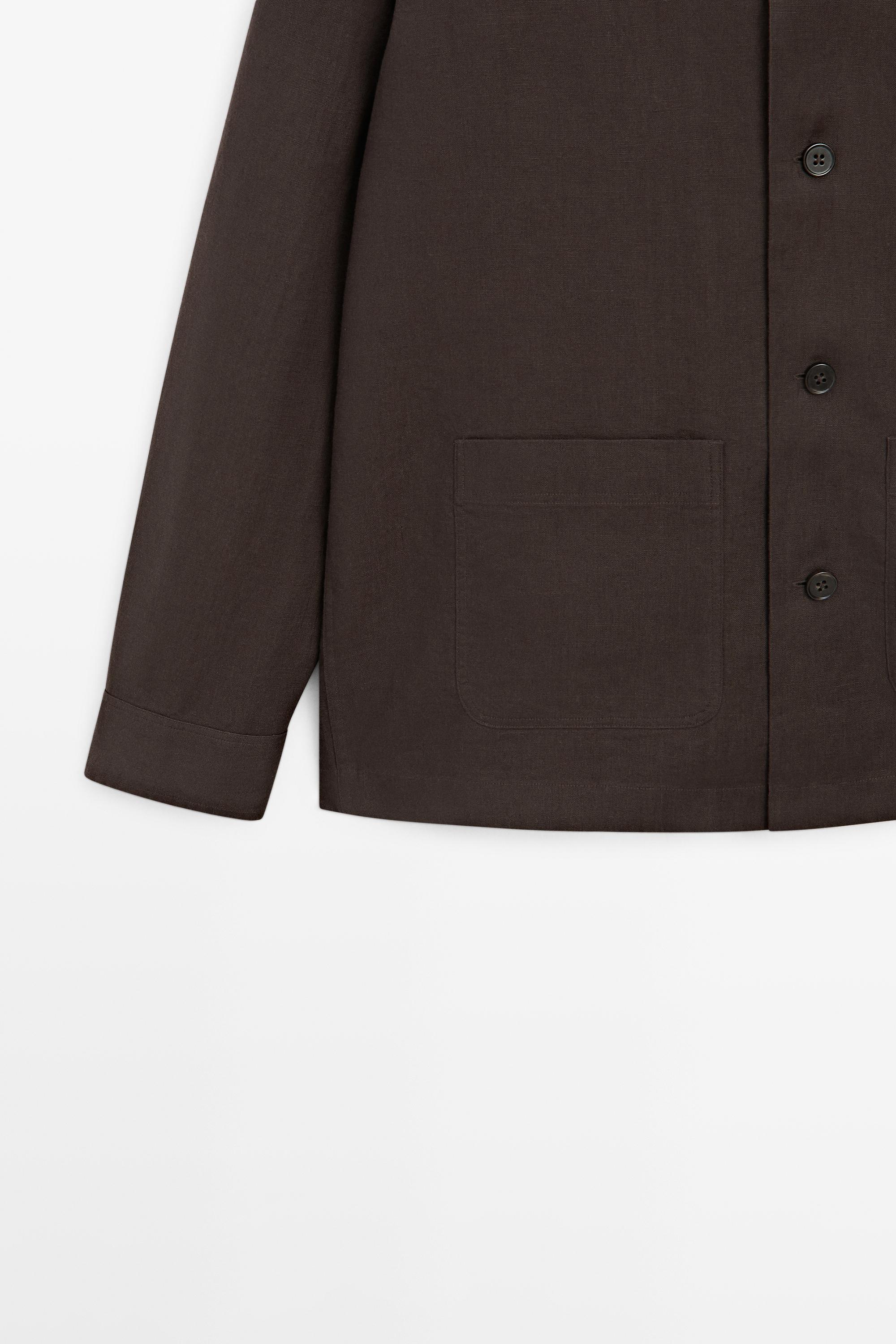 Linen total look overshirt with pocket details — BROWN