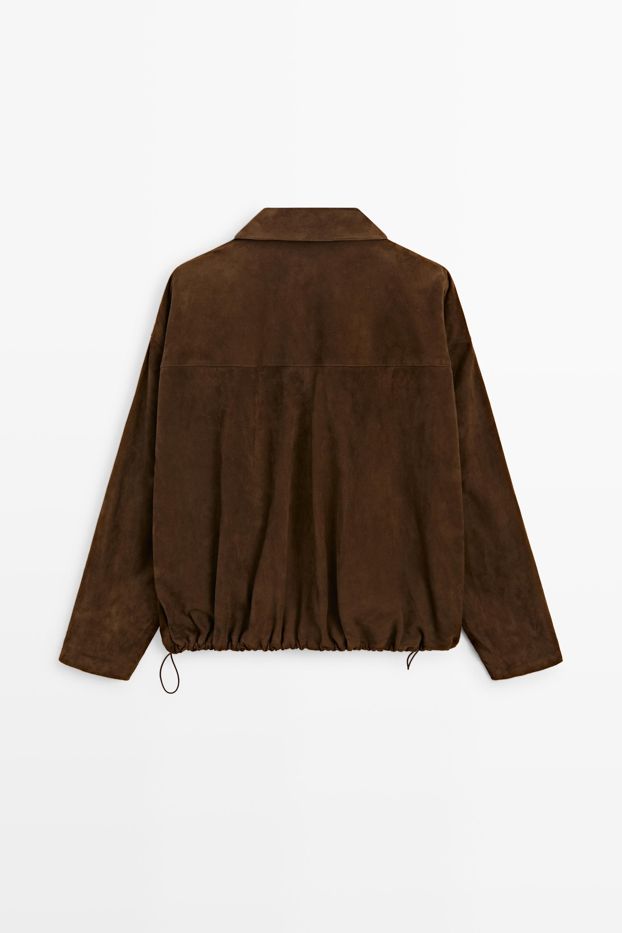 Oversize suede leather bomber jacket — BROWN