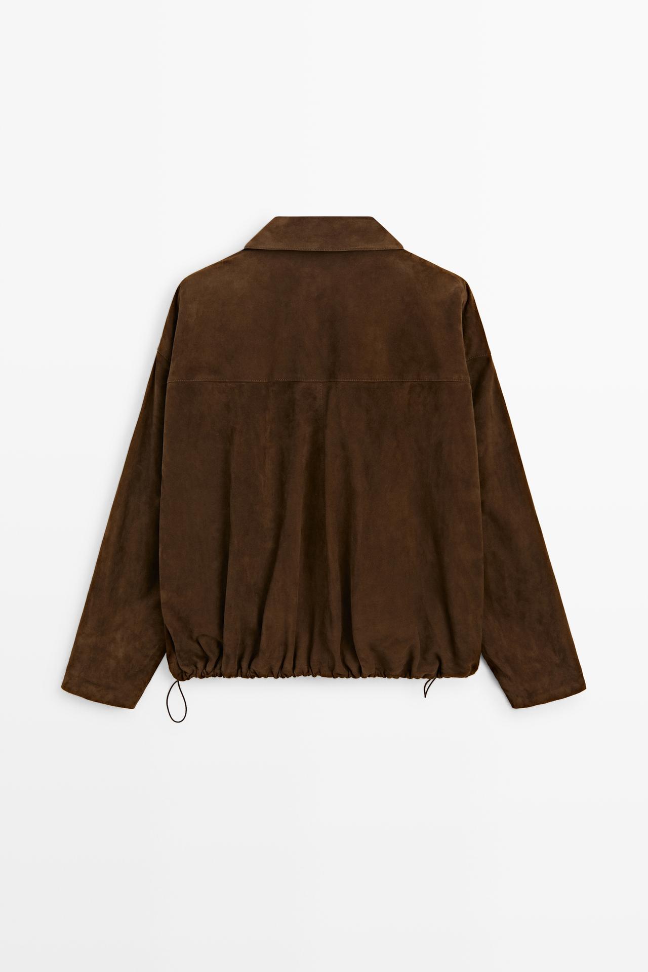 Oversize suede leather bomber jacket — BROWN