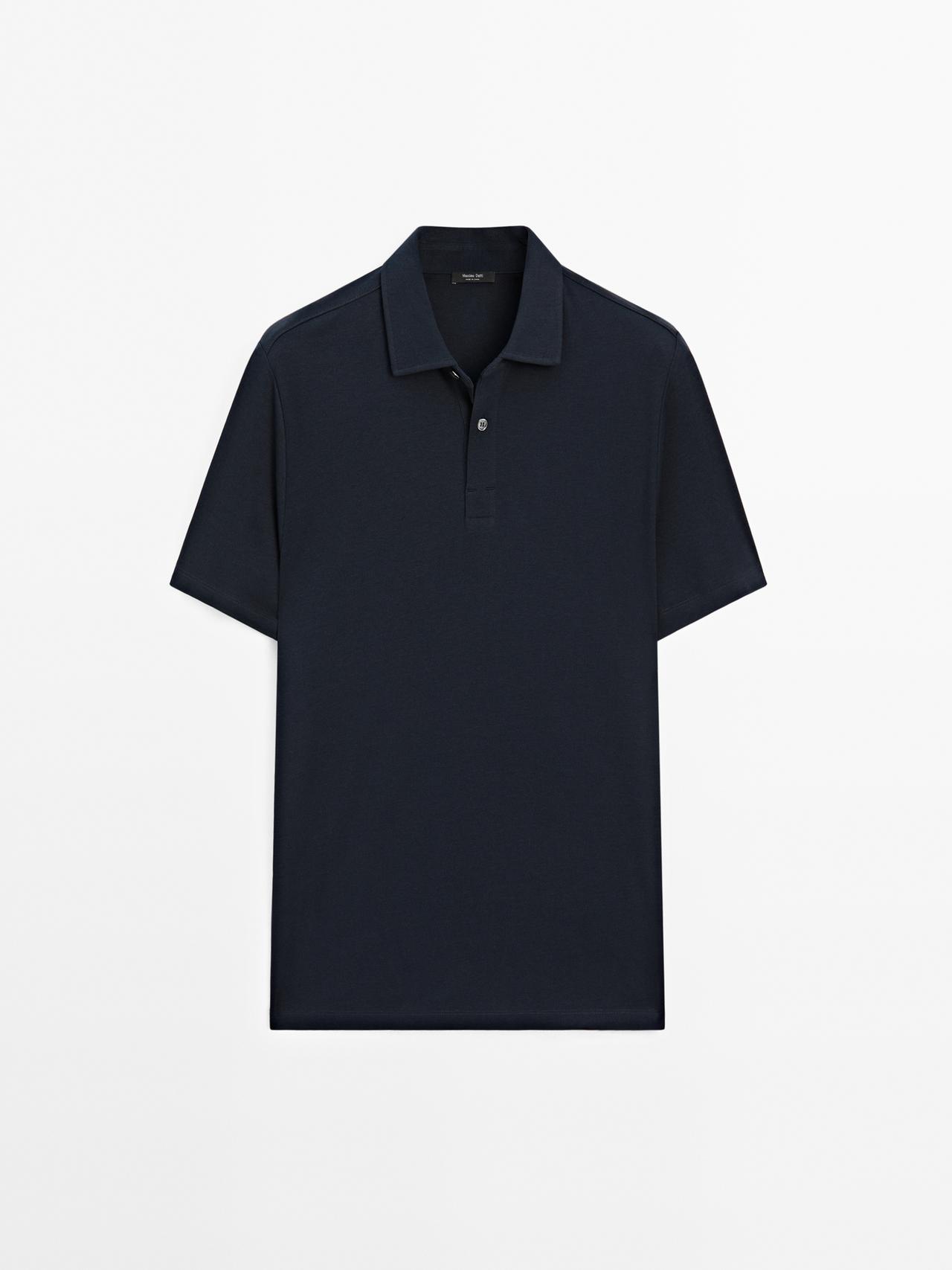 Massimo Dutti - Herre - Kortærmet Poloshirt I Bomuldsblanding - Petroleumsblå - Xl