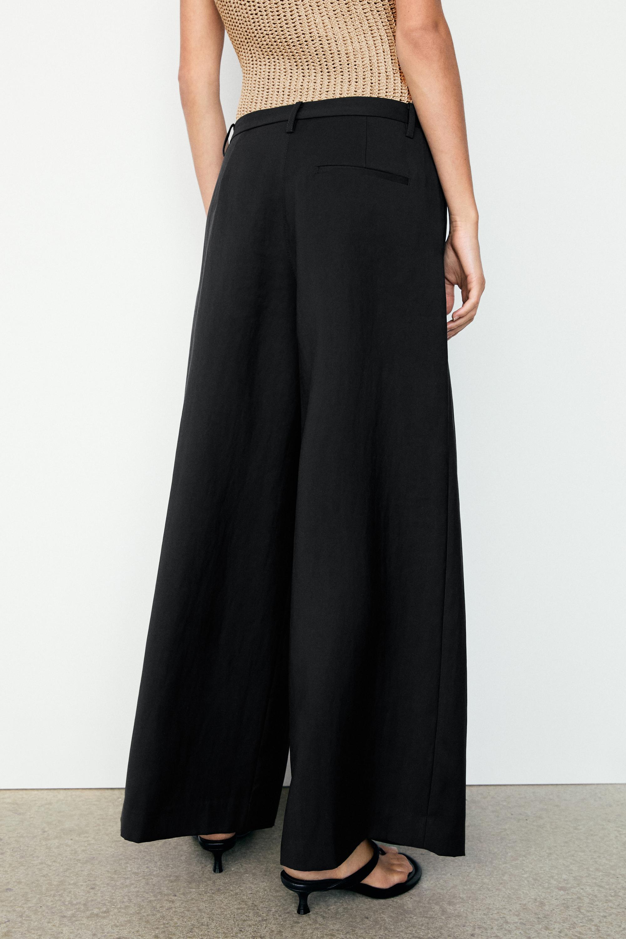 Flowing cropped wide-leg pants — BLACK
