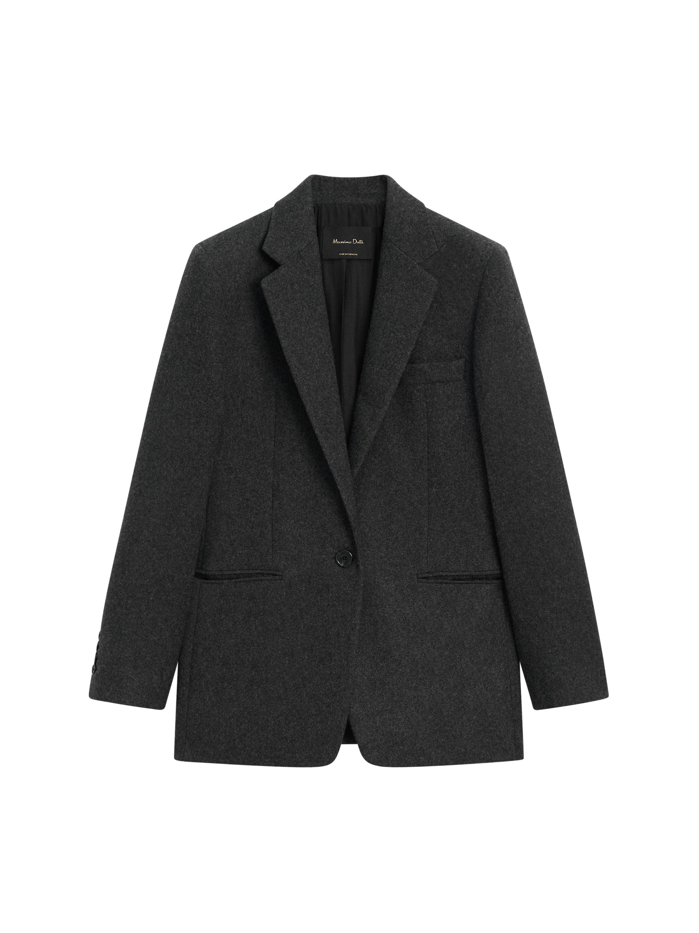 Wool blend blazer with flannel detail · Dark Grey · Dressy | Massimo Dutti