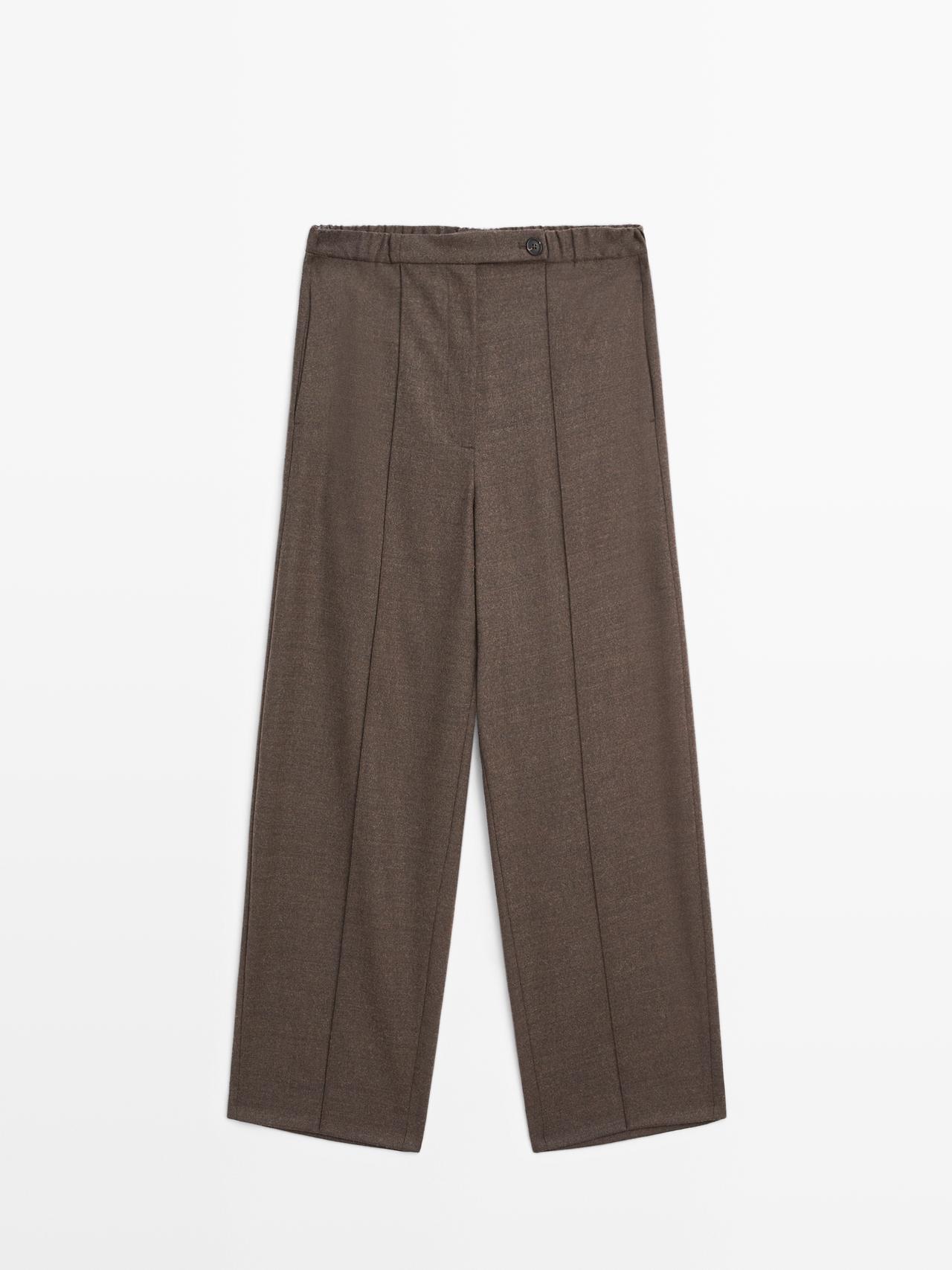 Massimo Dutti - Dame - Barrel Fit Bukser I Uldblanding - Brun - 38