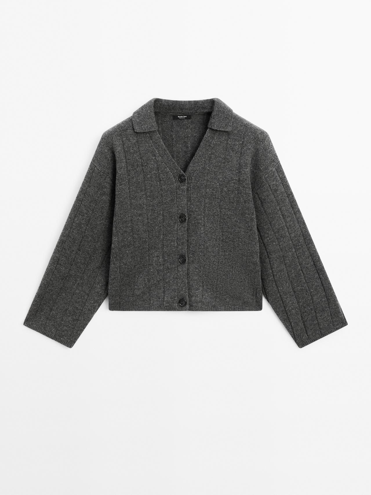 Massimo Dutti - Dame - Strikket Cardigan Med Polokrave - Grå - M
