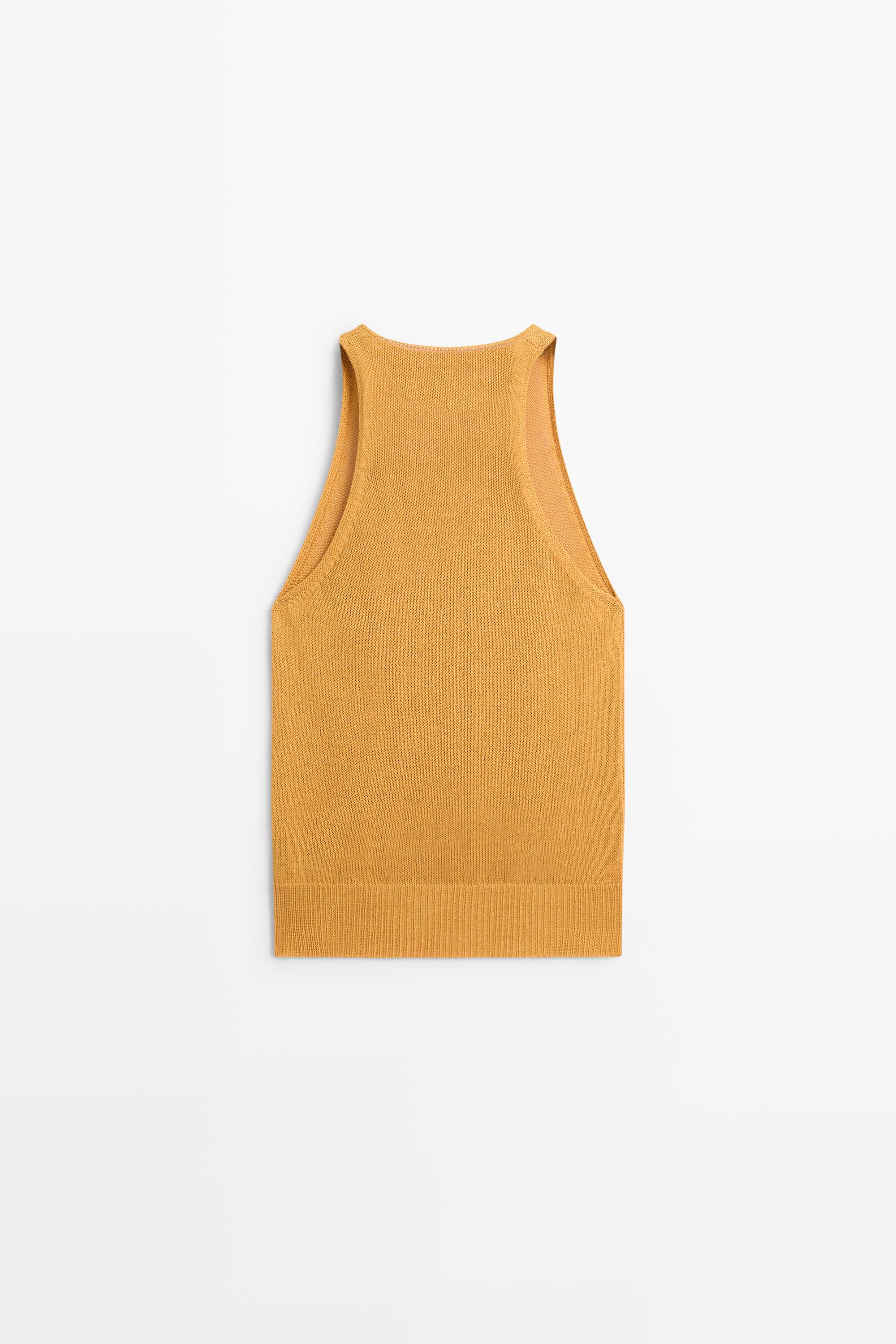Sleeveless knit halter top — YELLOW