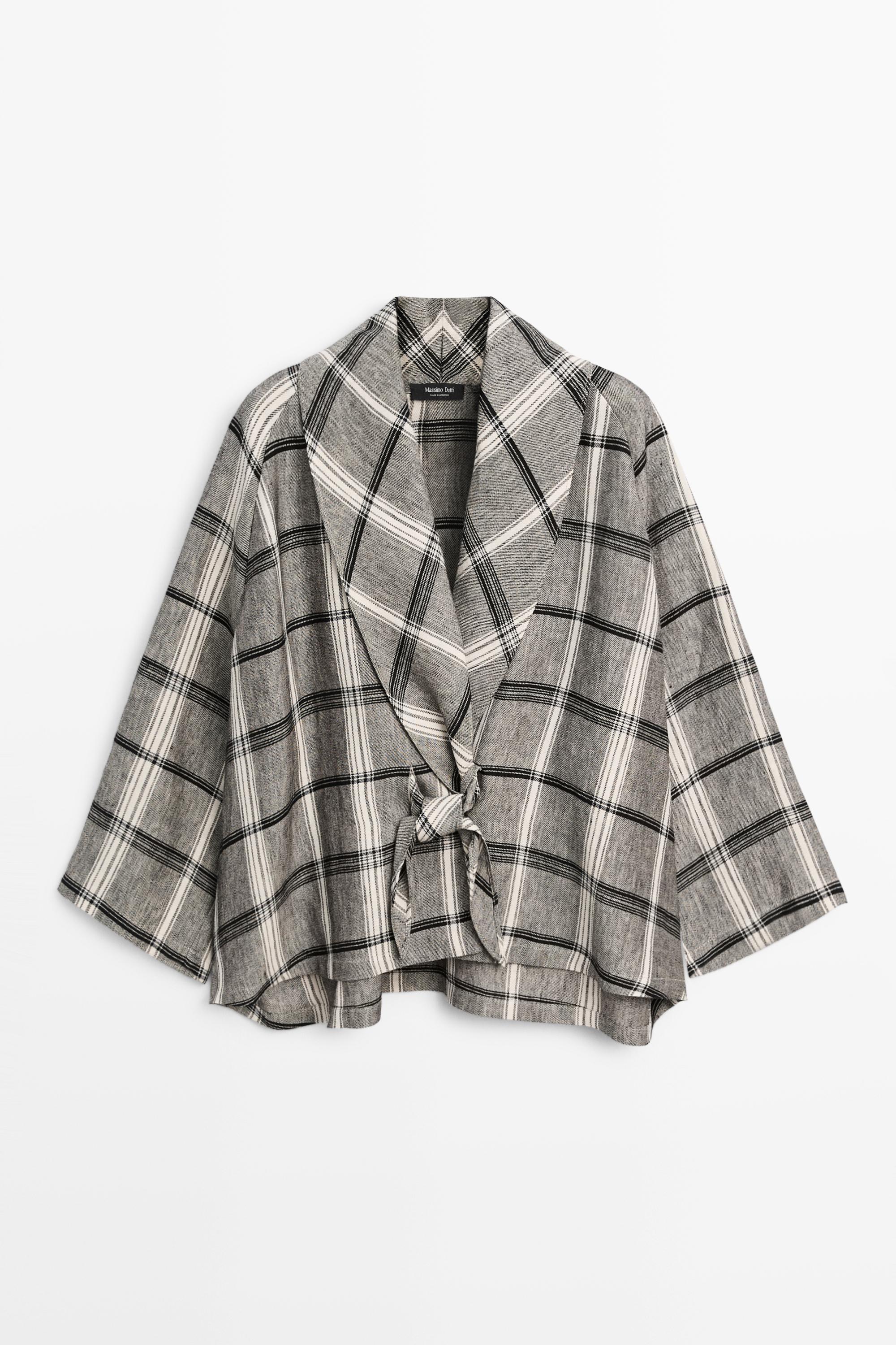Check tie-detail overshirt — MEDIUM GREY