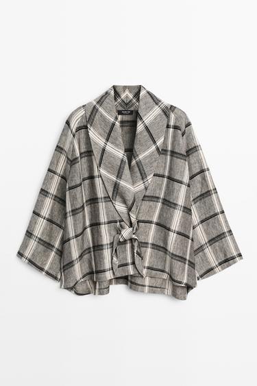 Check tie-detail overshirt — MEDIUM GREY 2