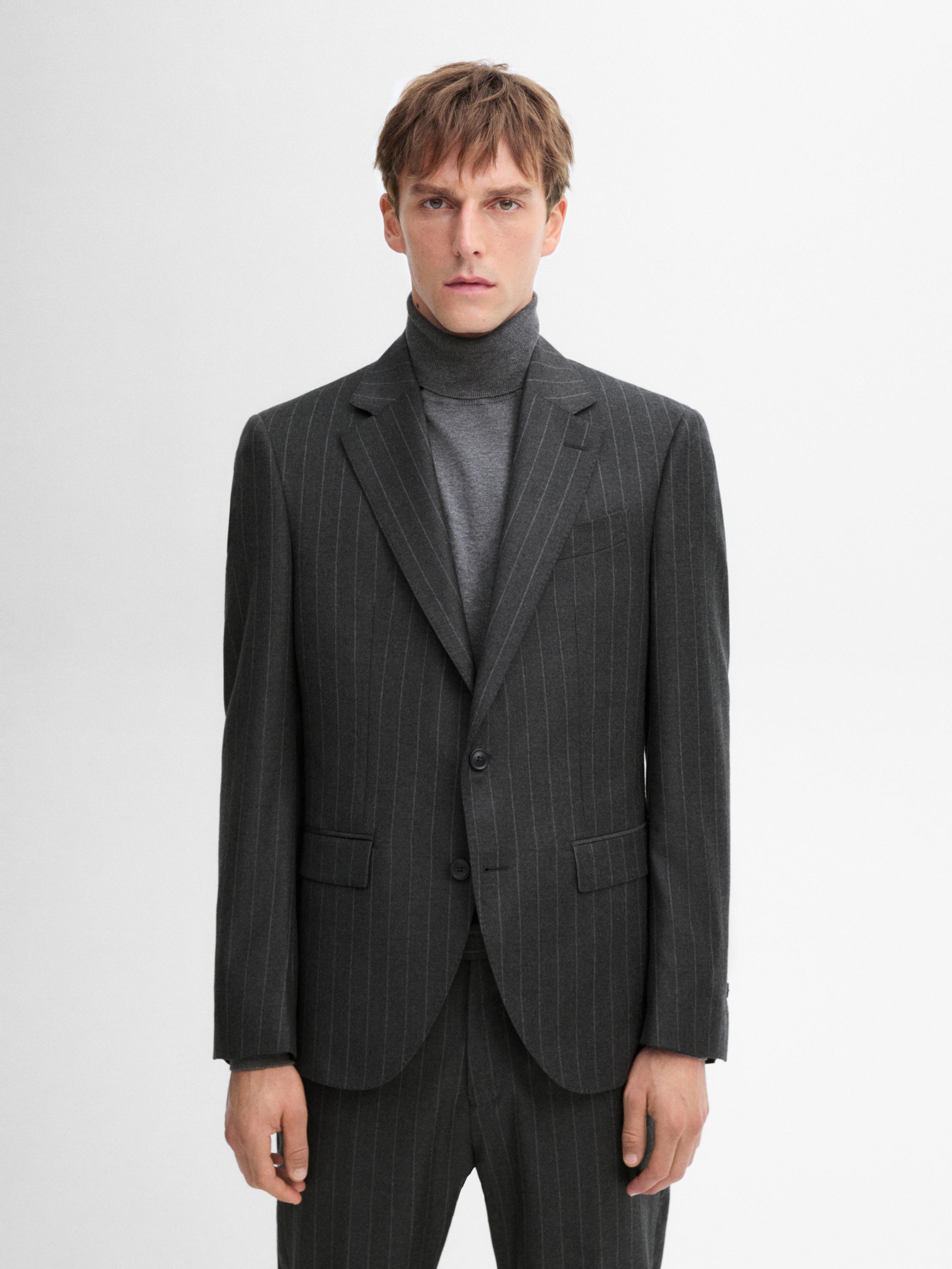 Striped flannel suit blazer · Grey · Dressy | Massimo Dutti