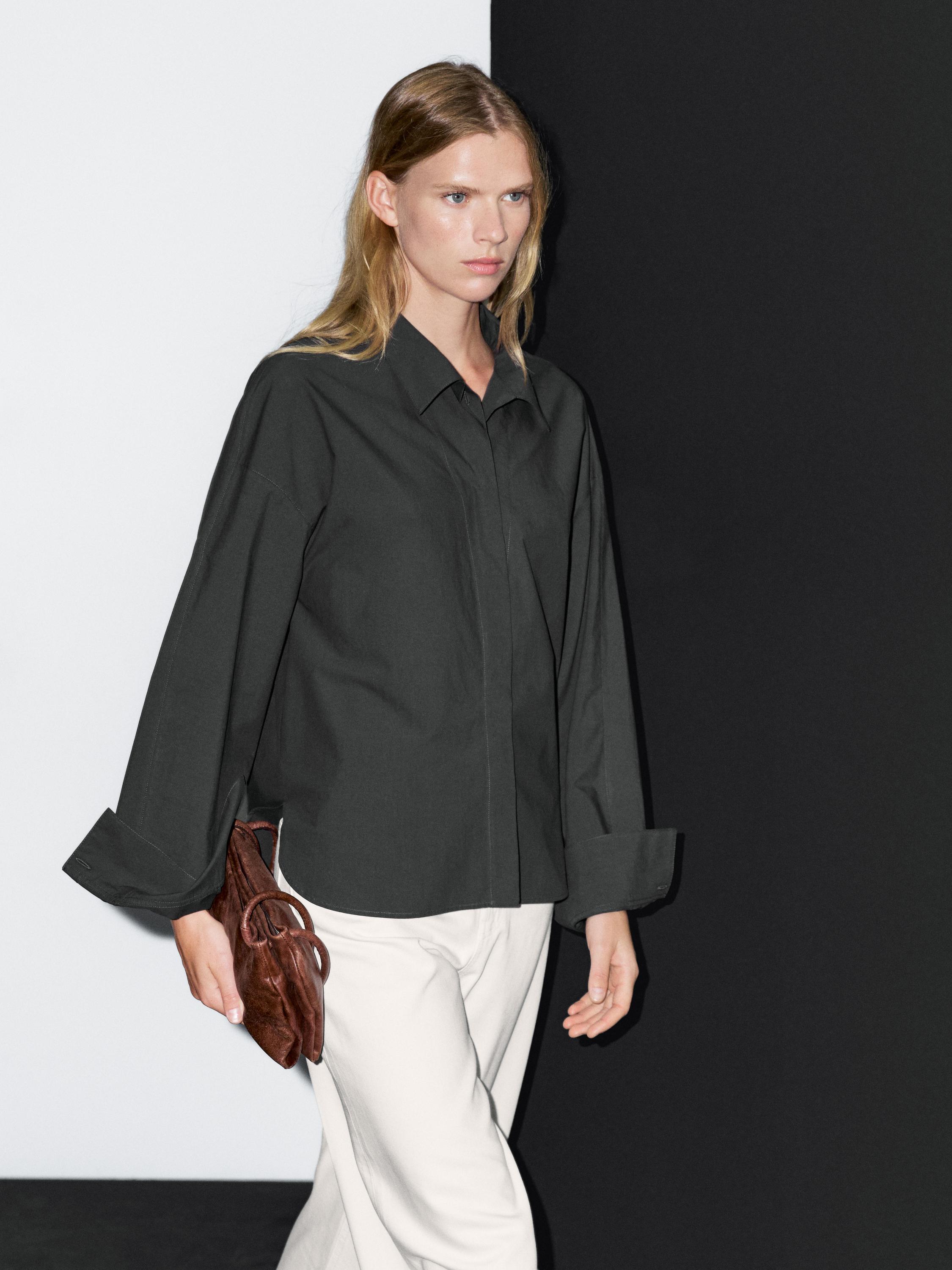 Loose-fitting 100% cotton poplin shirt