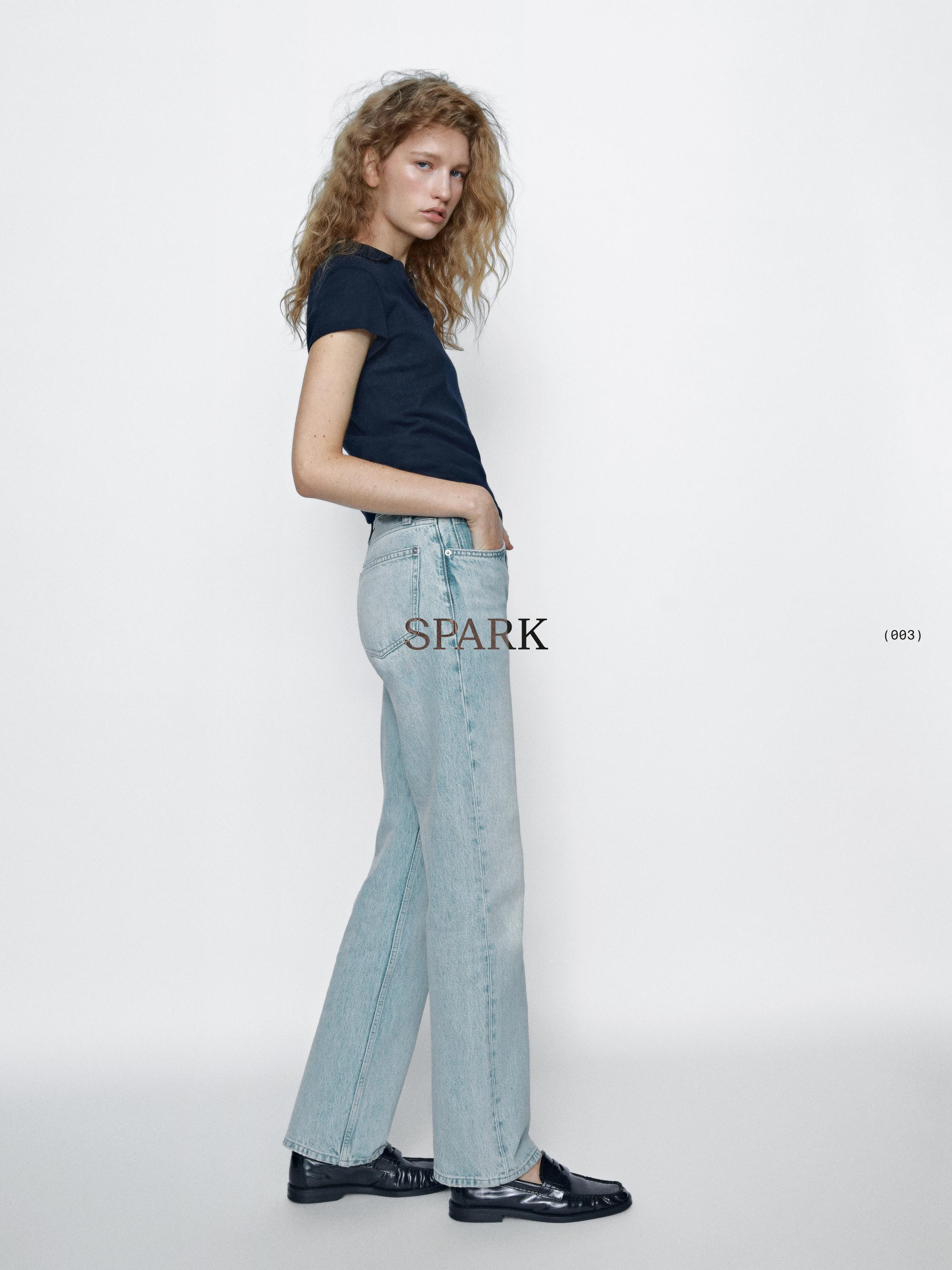 Jean straight taille haute en coton mélangé