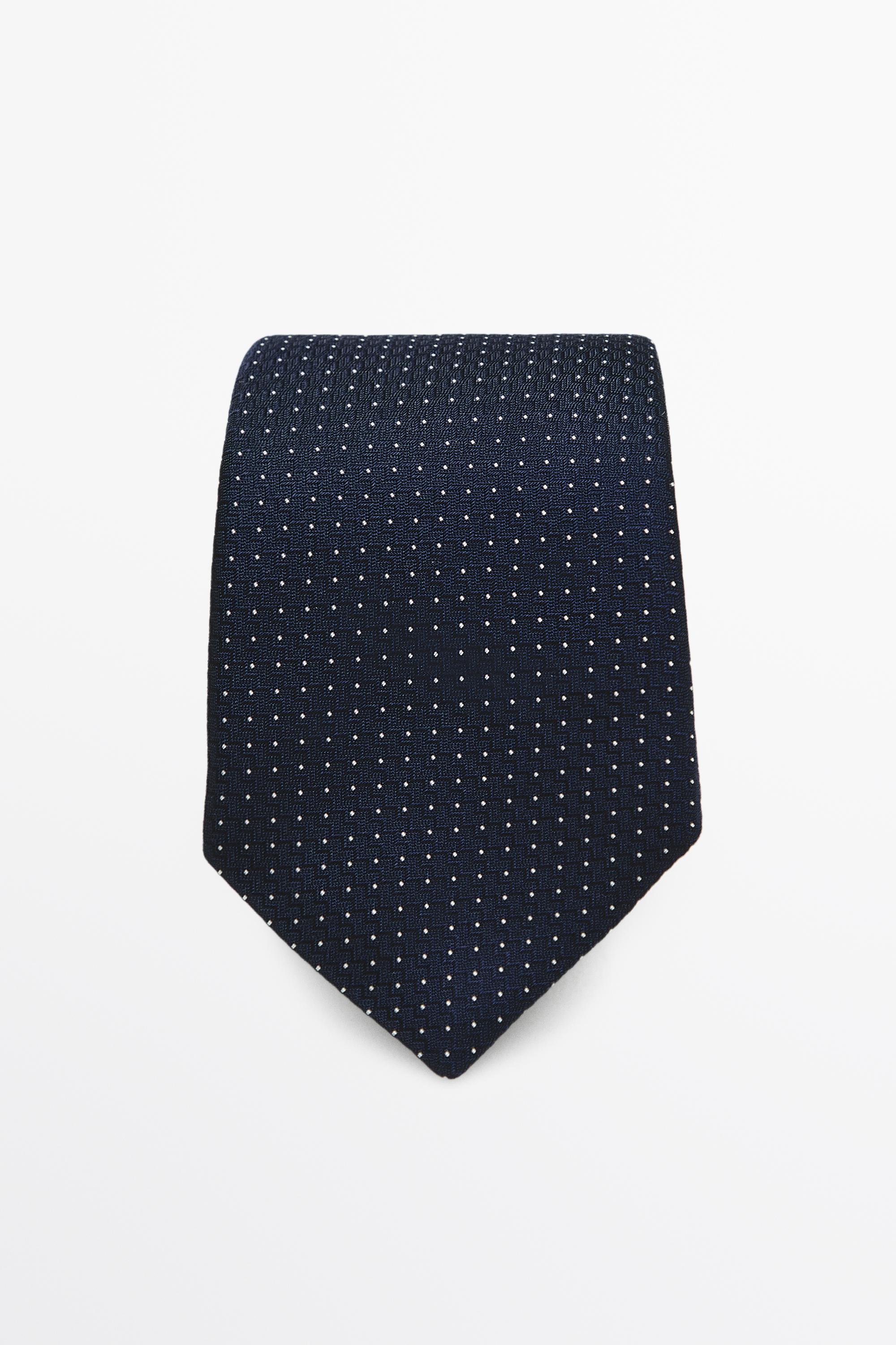 100% silk polka dot tie — NAVY BLUE