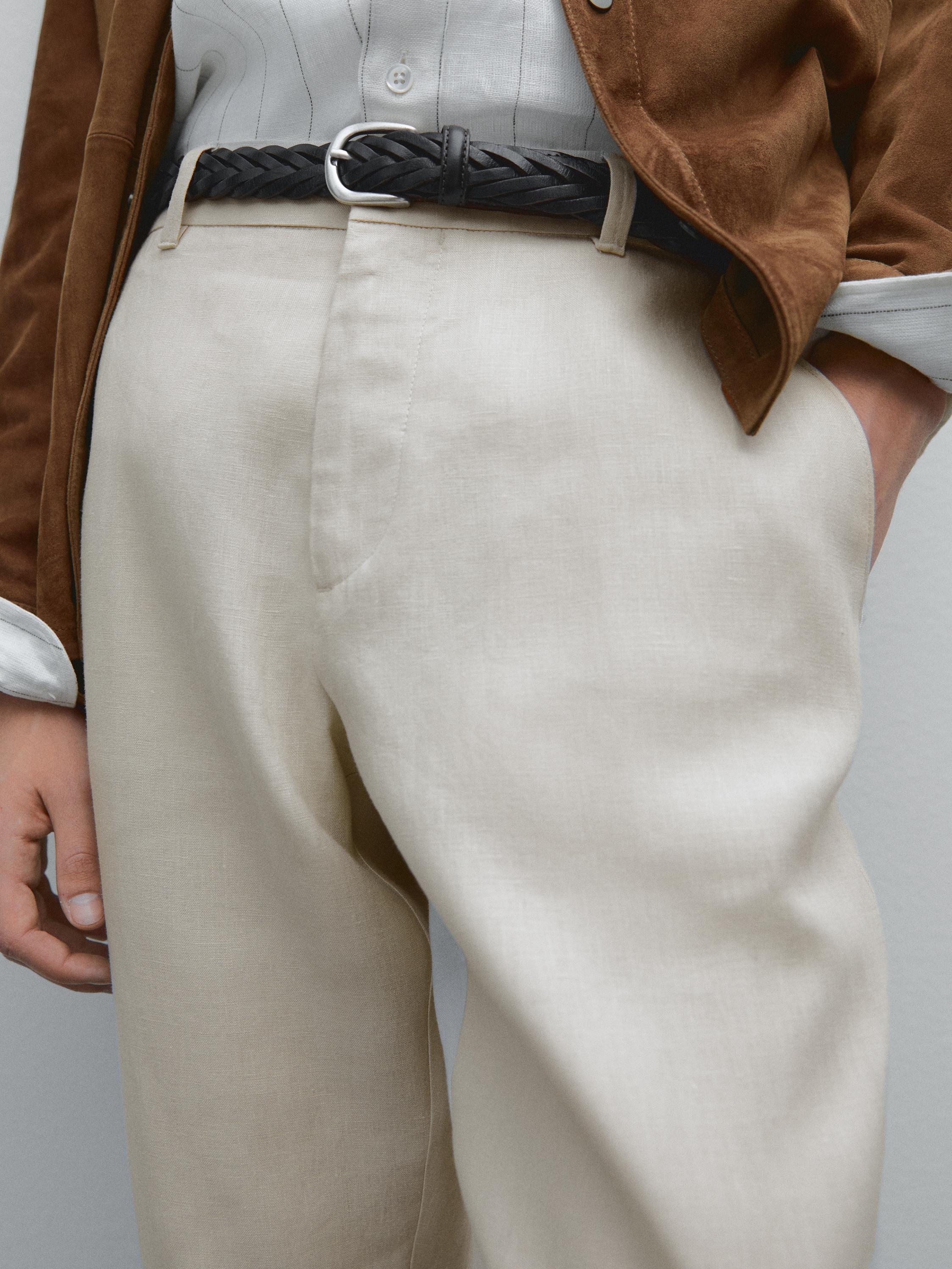 100% linen tapered fit trousers