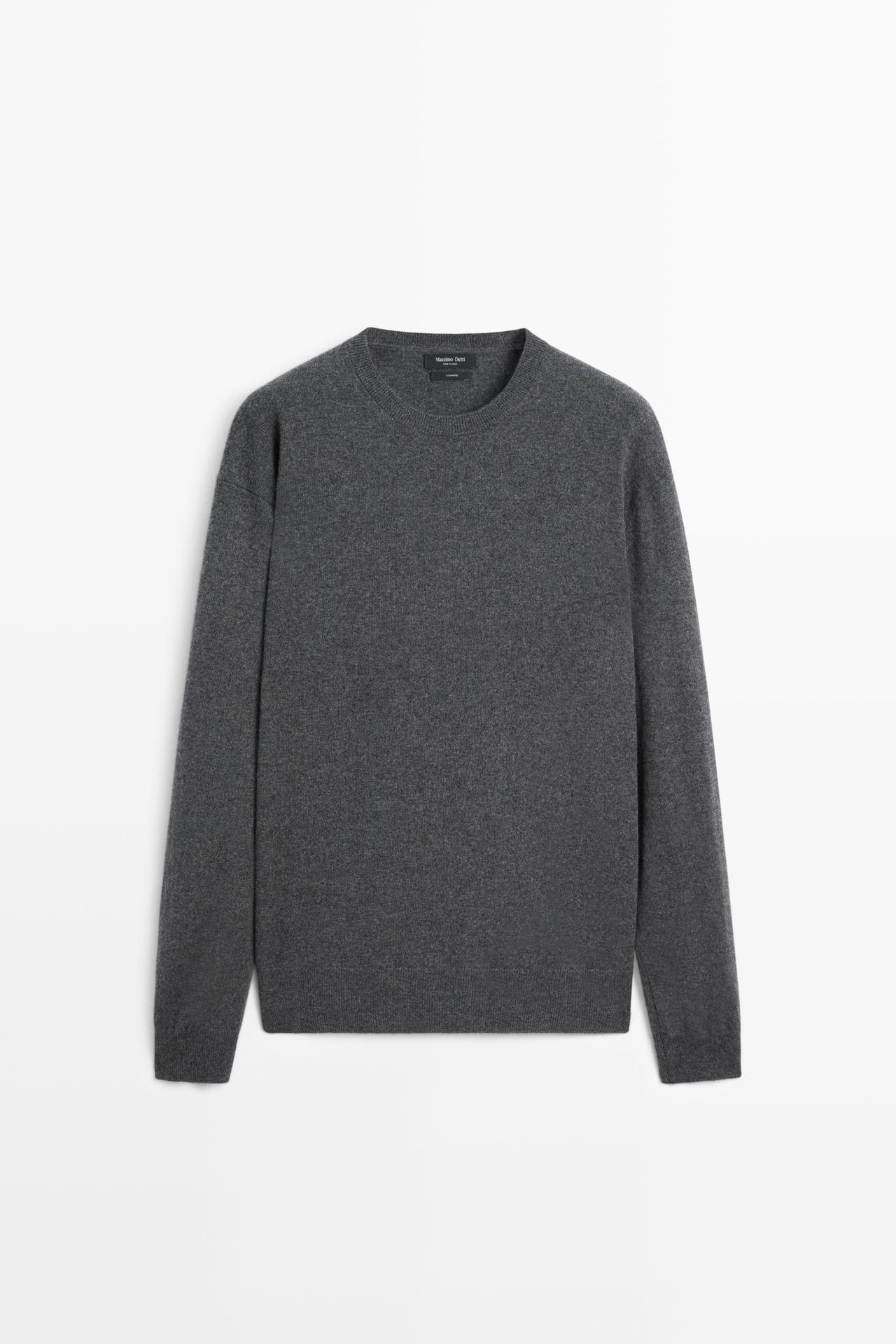 Knit 100% cashmere round neck sweater — MEDIUM GREY
