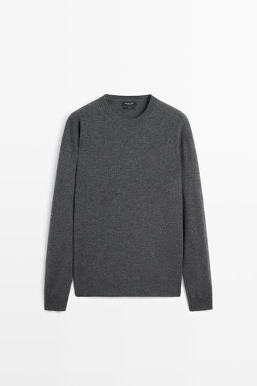 Knit 100% cashmere round neck sweater — MEDIUM GREY 2