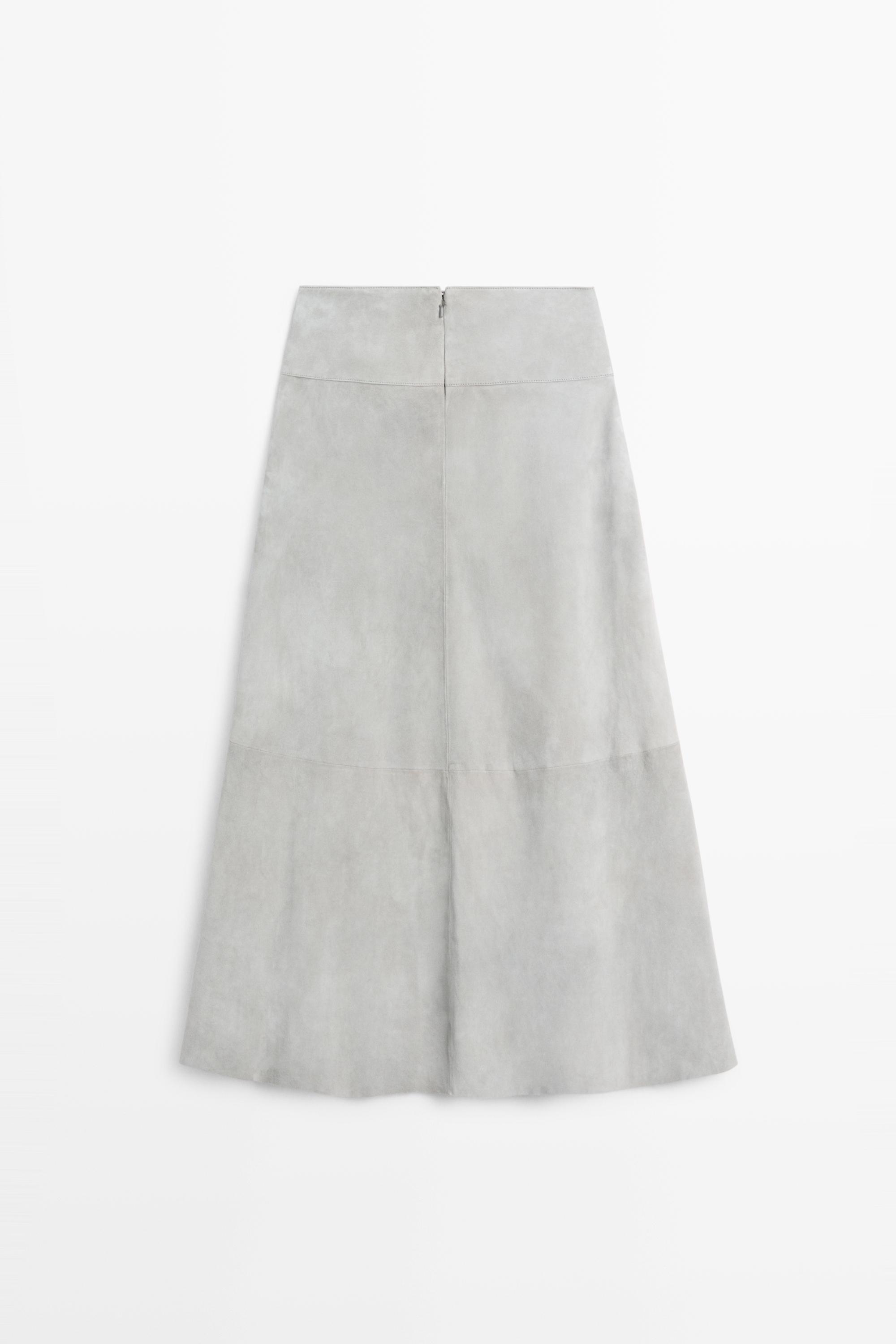 Suede flared midi skirt with sash — BLUISH GREY (alternate view)