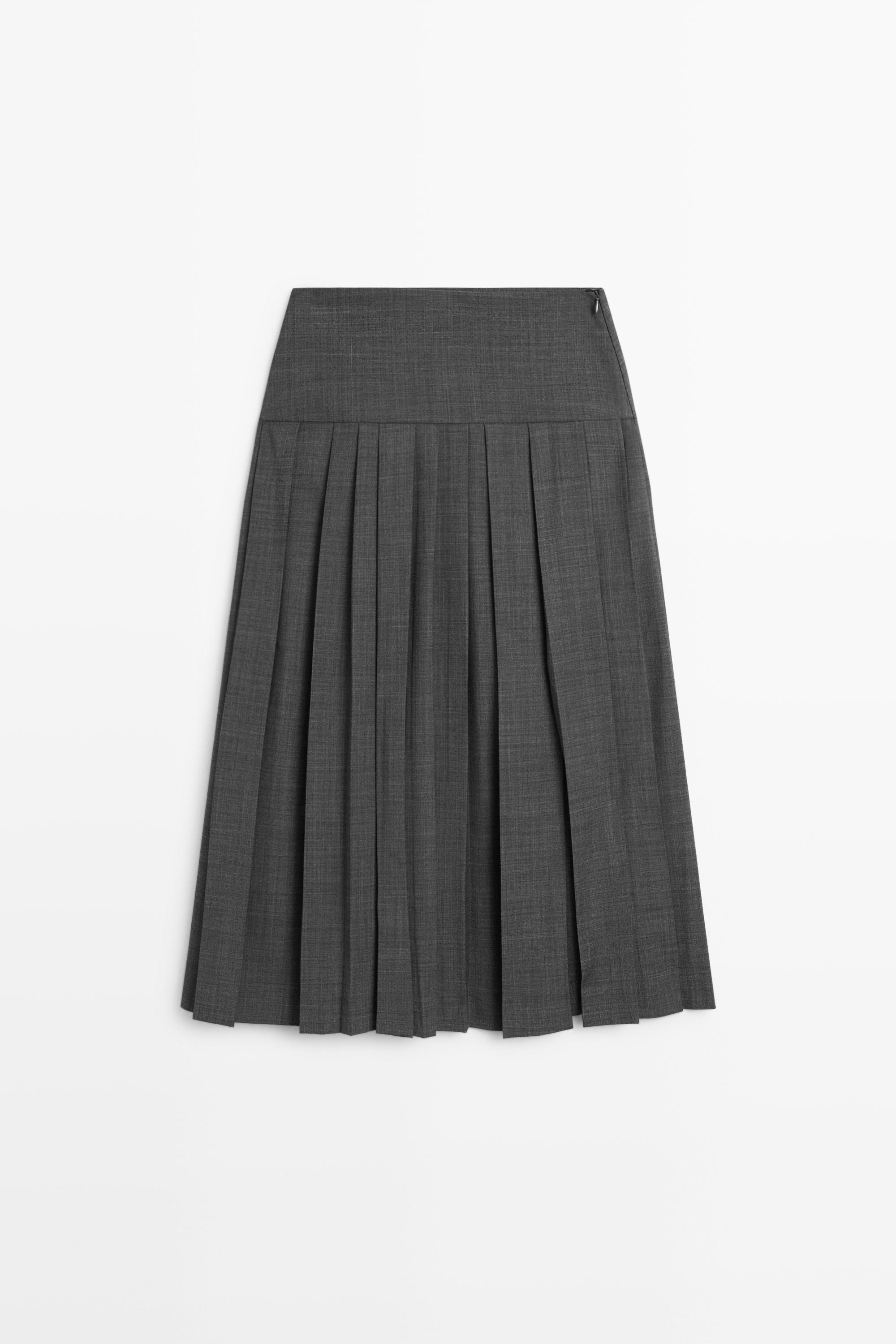 Pleated wool-blend midi skirt — GREY