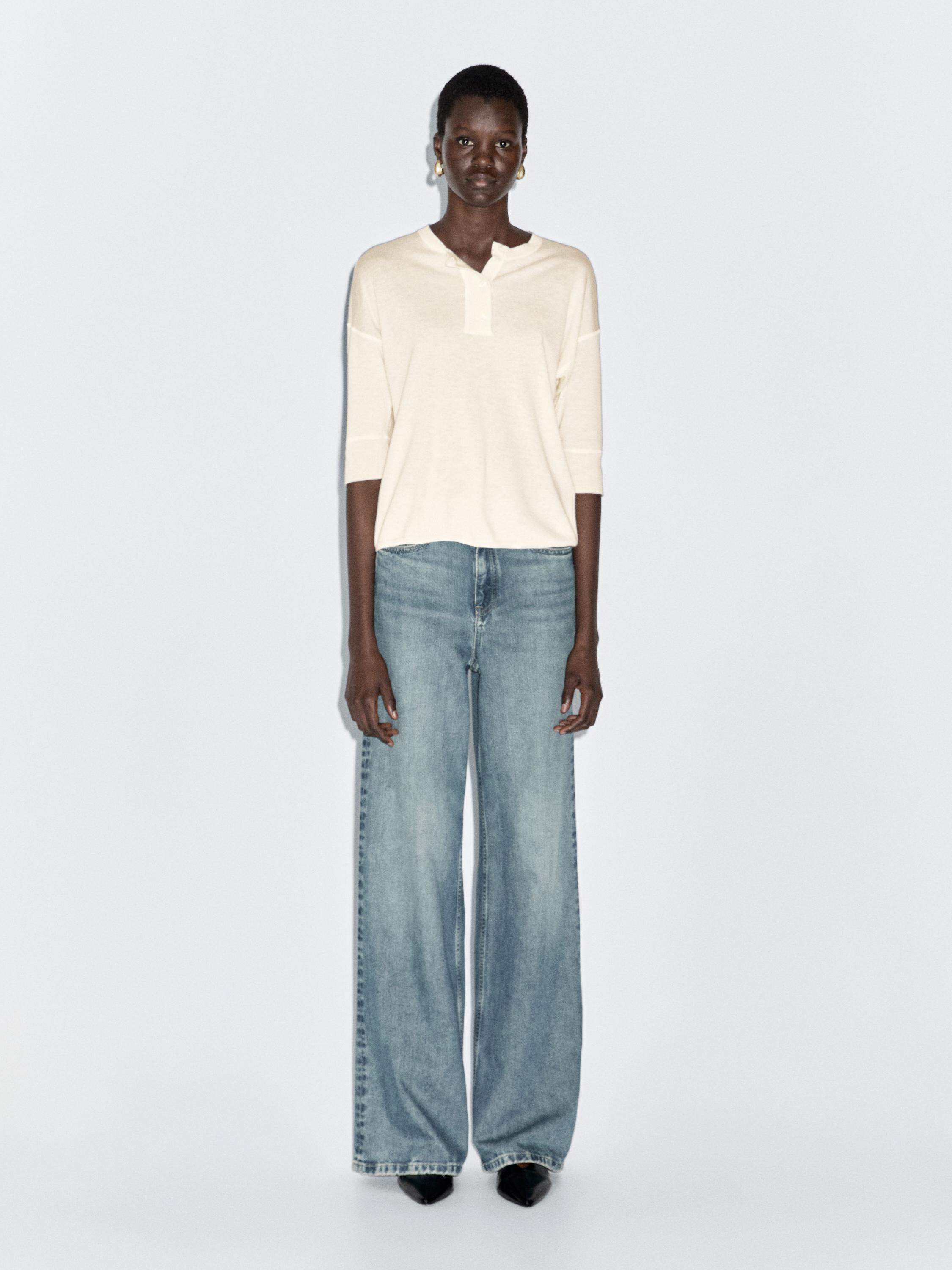 Wool blend henley sweater