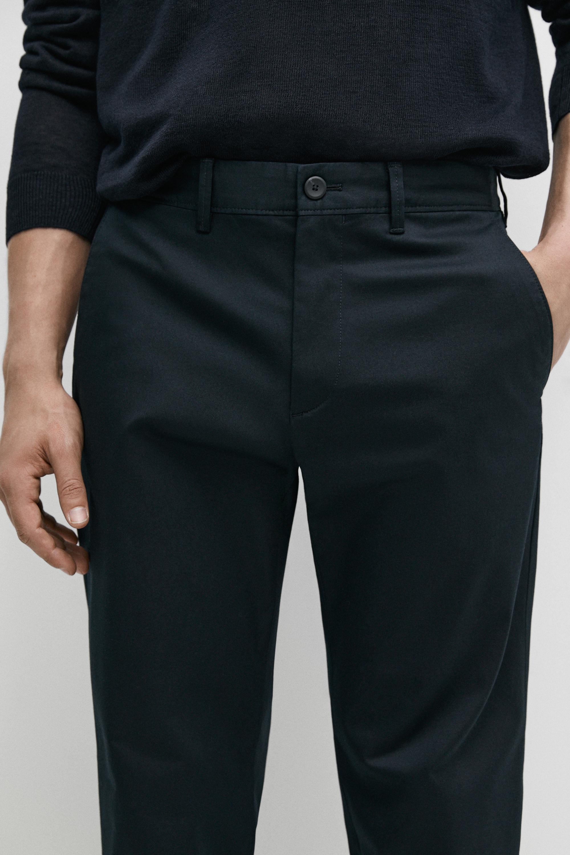 Cotton blend slim fit pants — NAVY BLUE