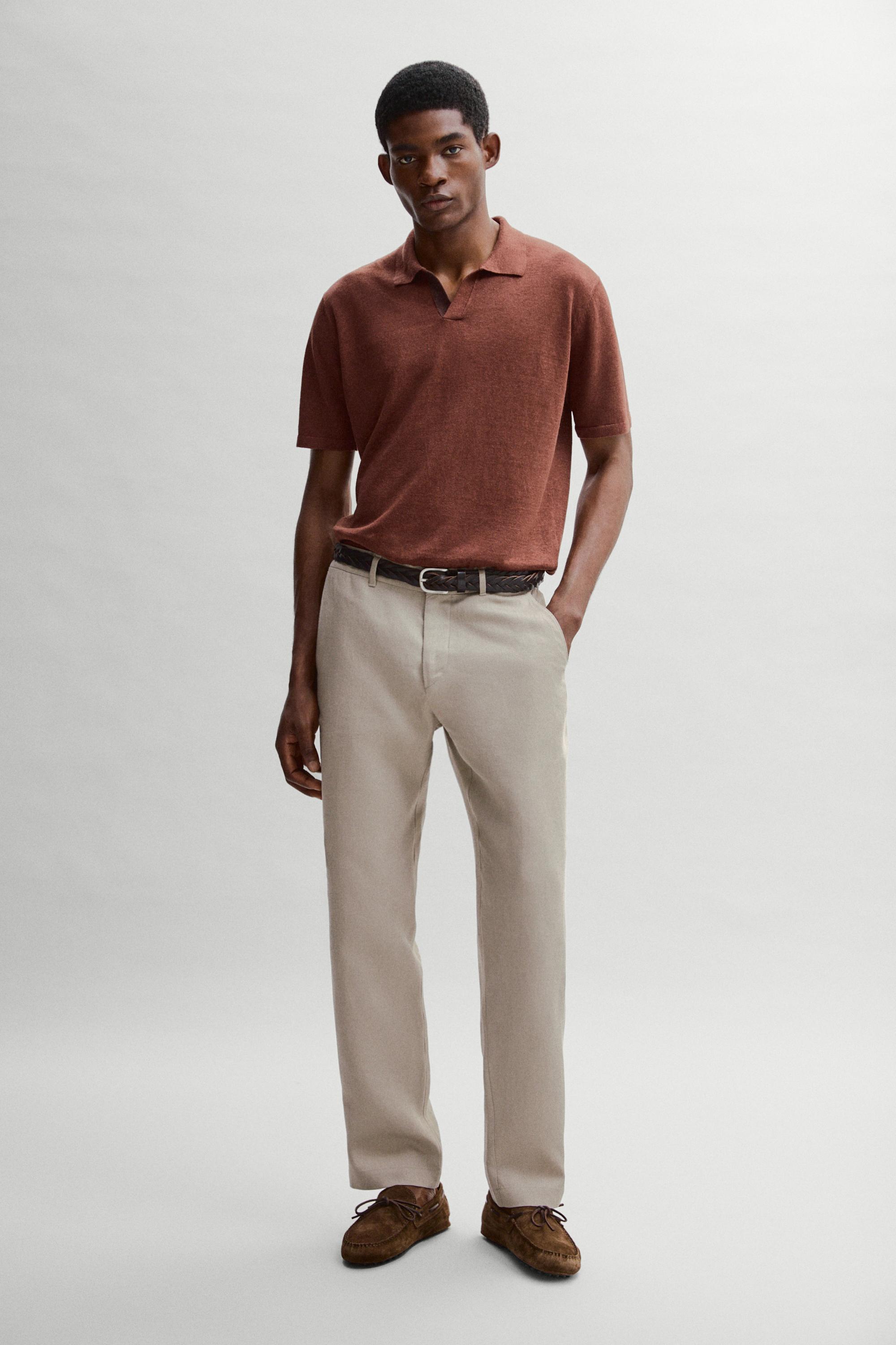 Tapered fit linen pants — BEIGE
