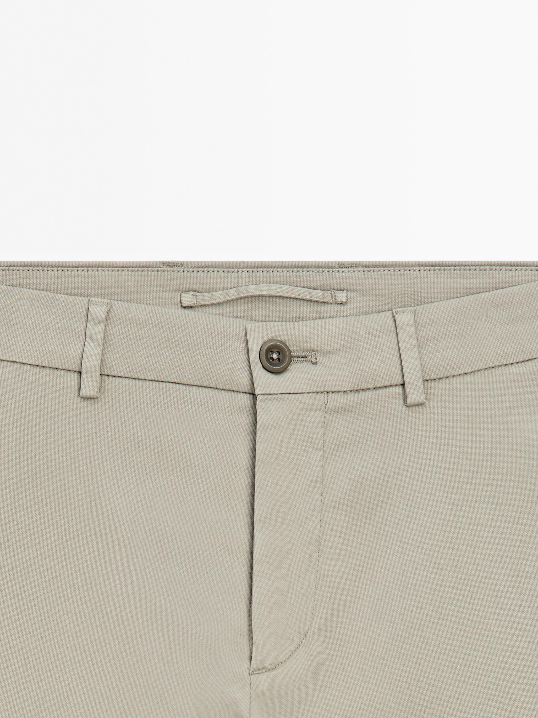 Cotton blend slim fit trousers