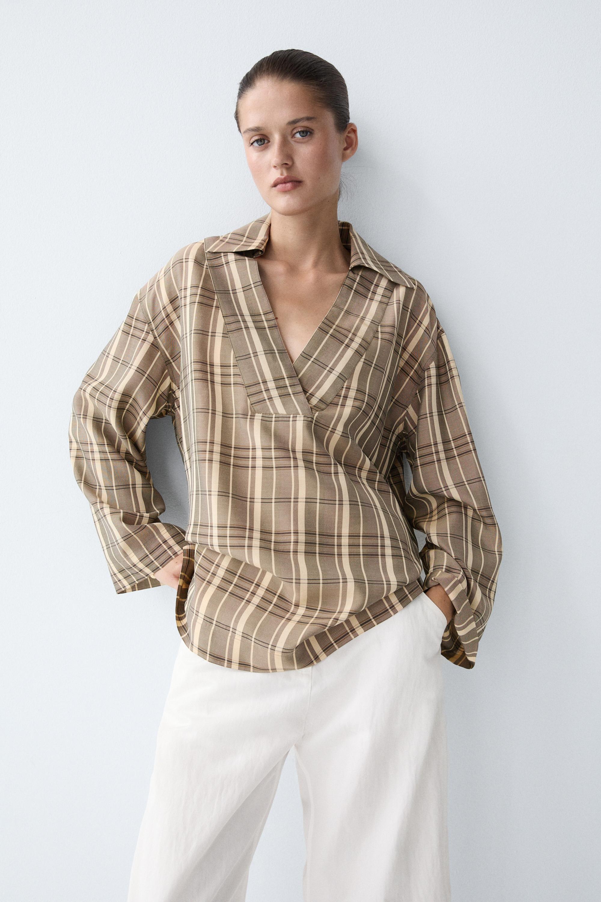 Oversize check polo shirt — GREY