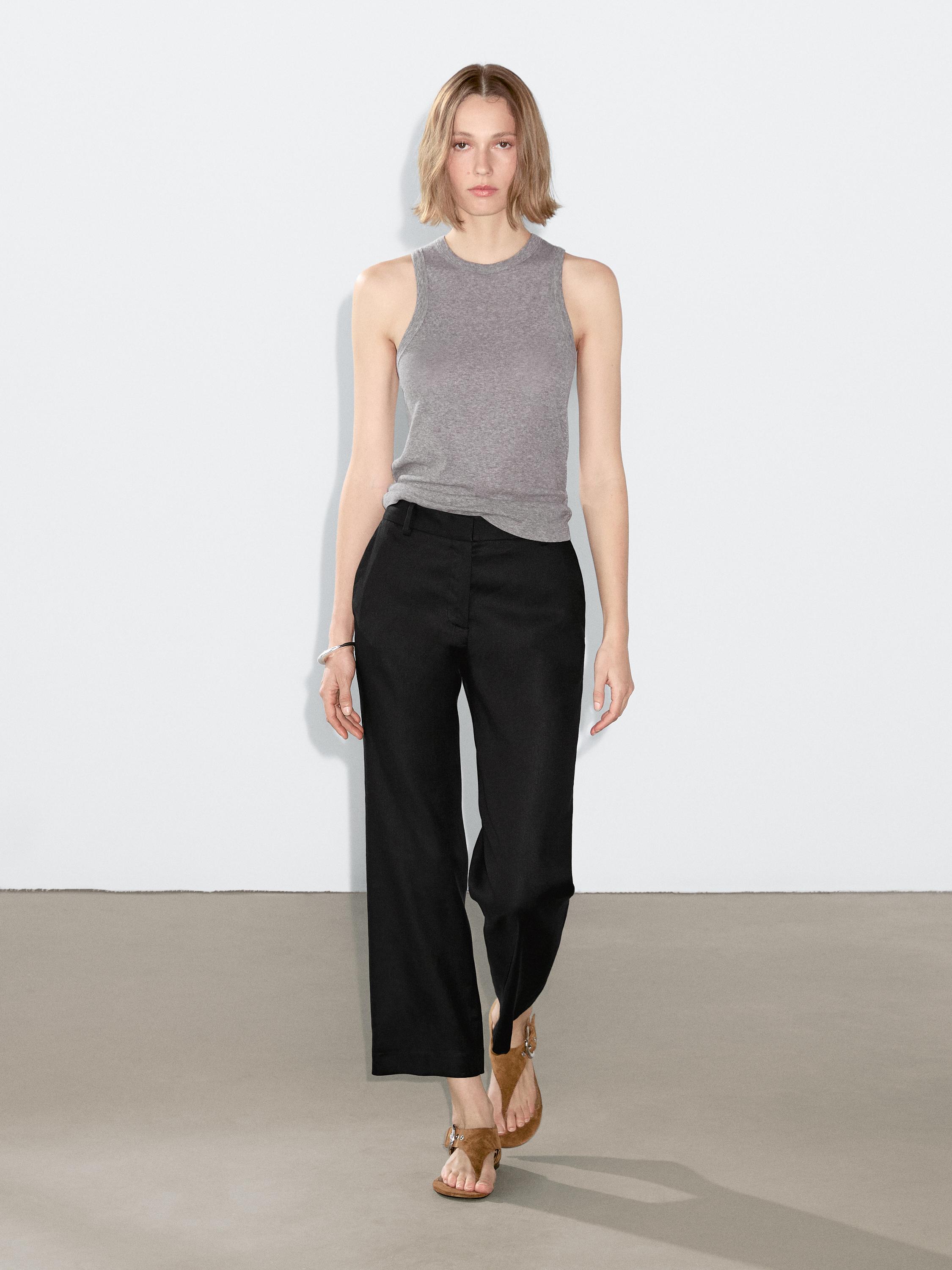 بنطلون ستريتش من الكتان المخلوط