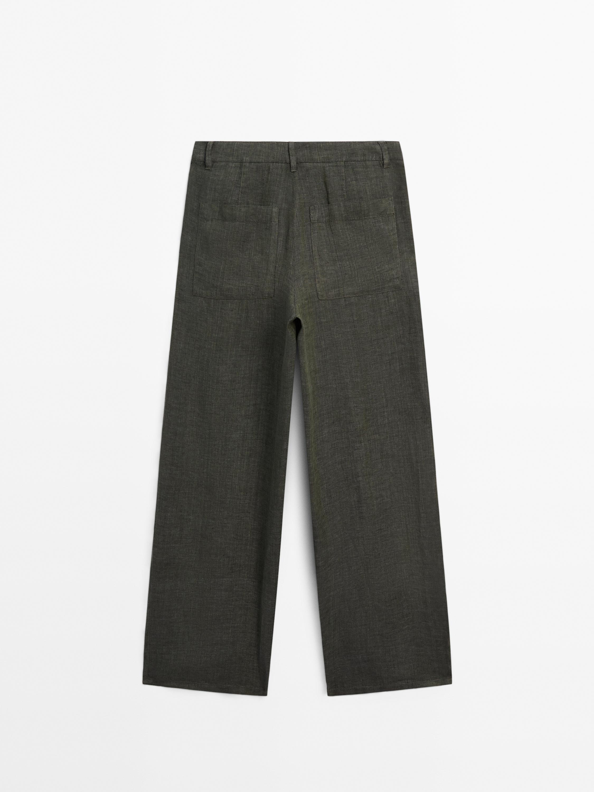 100% linen wide-leg trousers